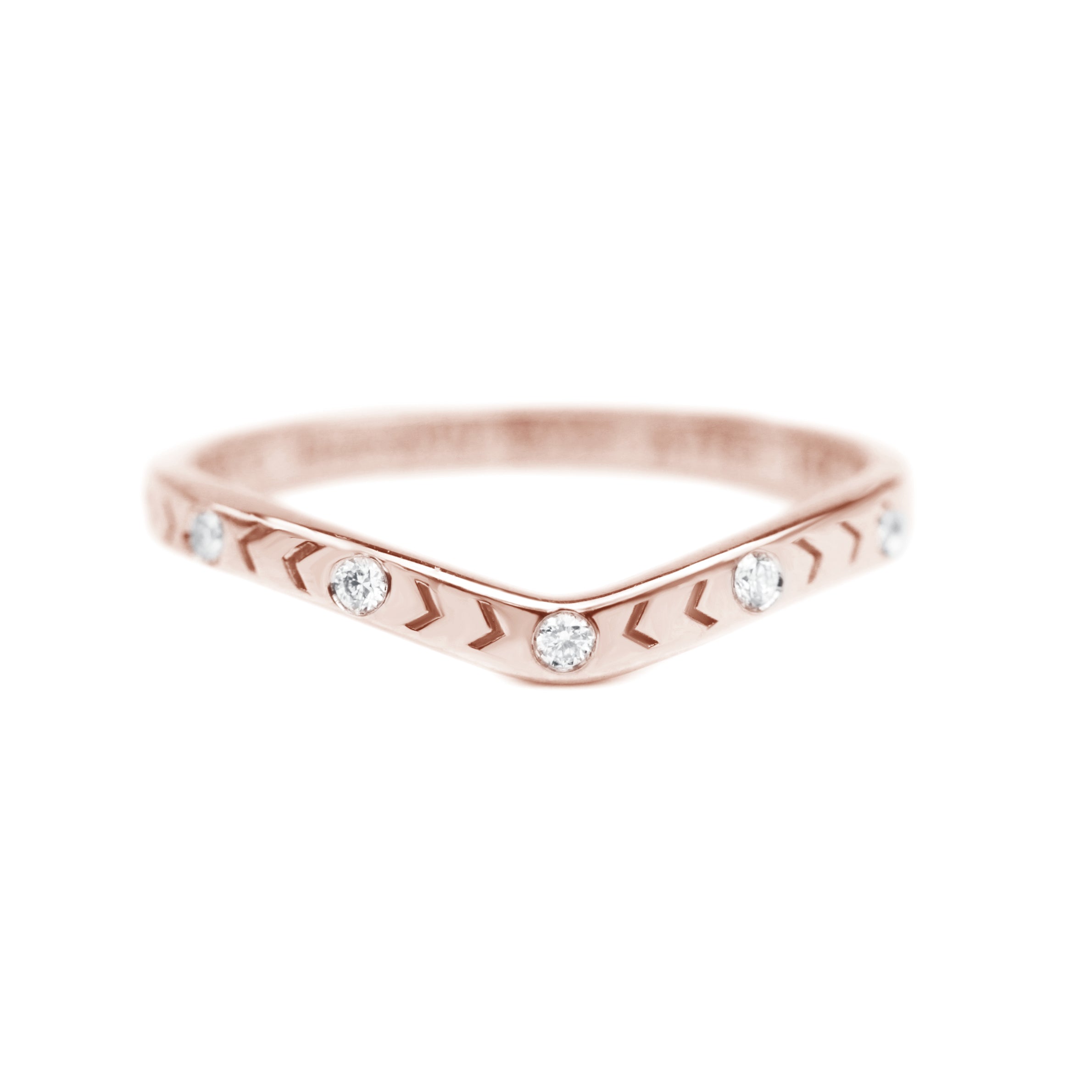Curve Arrows Gold Diamond Wedding Ring Rose Gold
