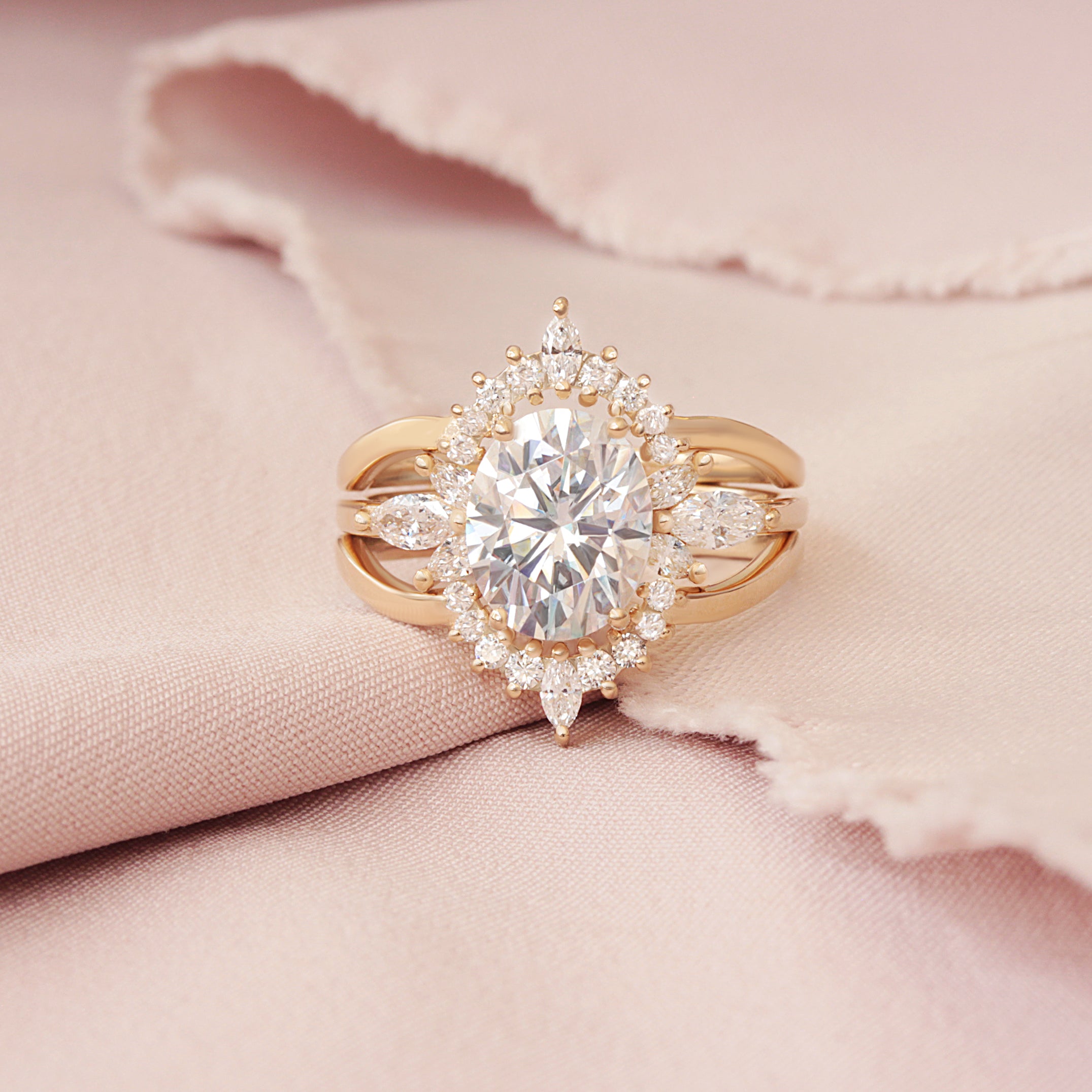 yellow gold moissanite ring set