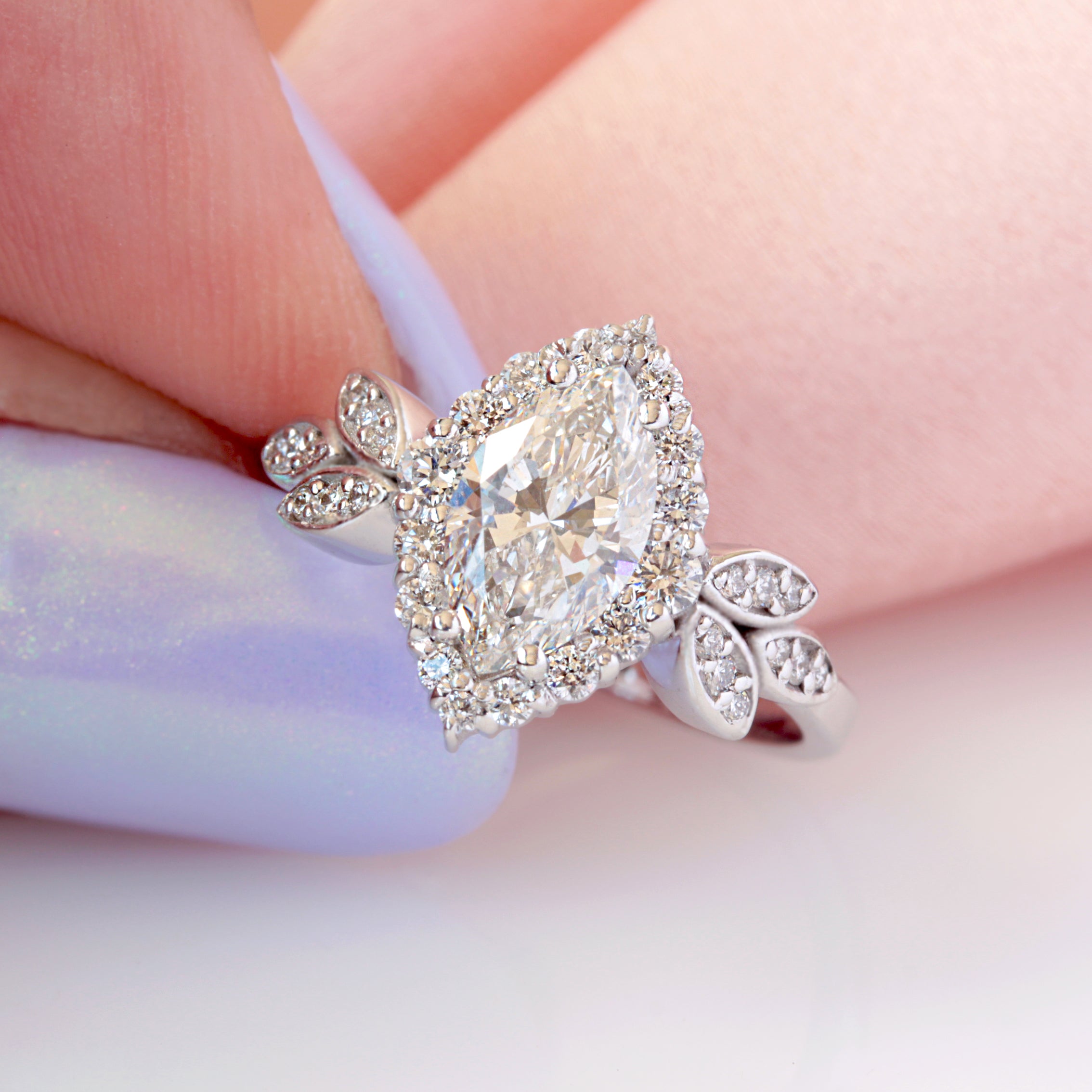 Marquise Diamond Floral Engagement ring - Minimal Lily ♥