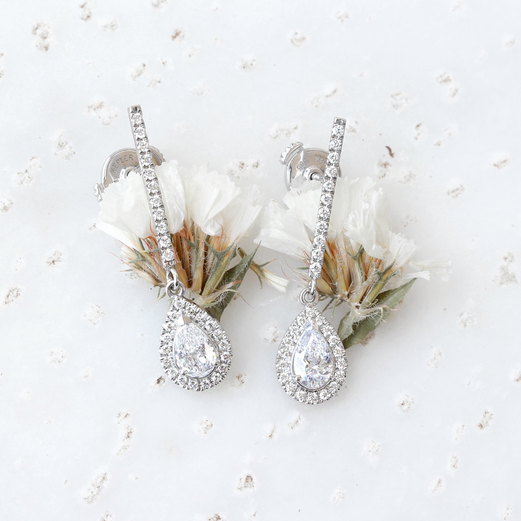 Diamond bar pear diamond halo drop earrings - sillyshinydiamonds