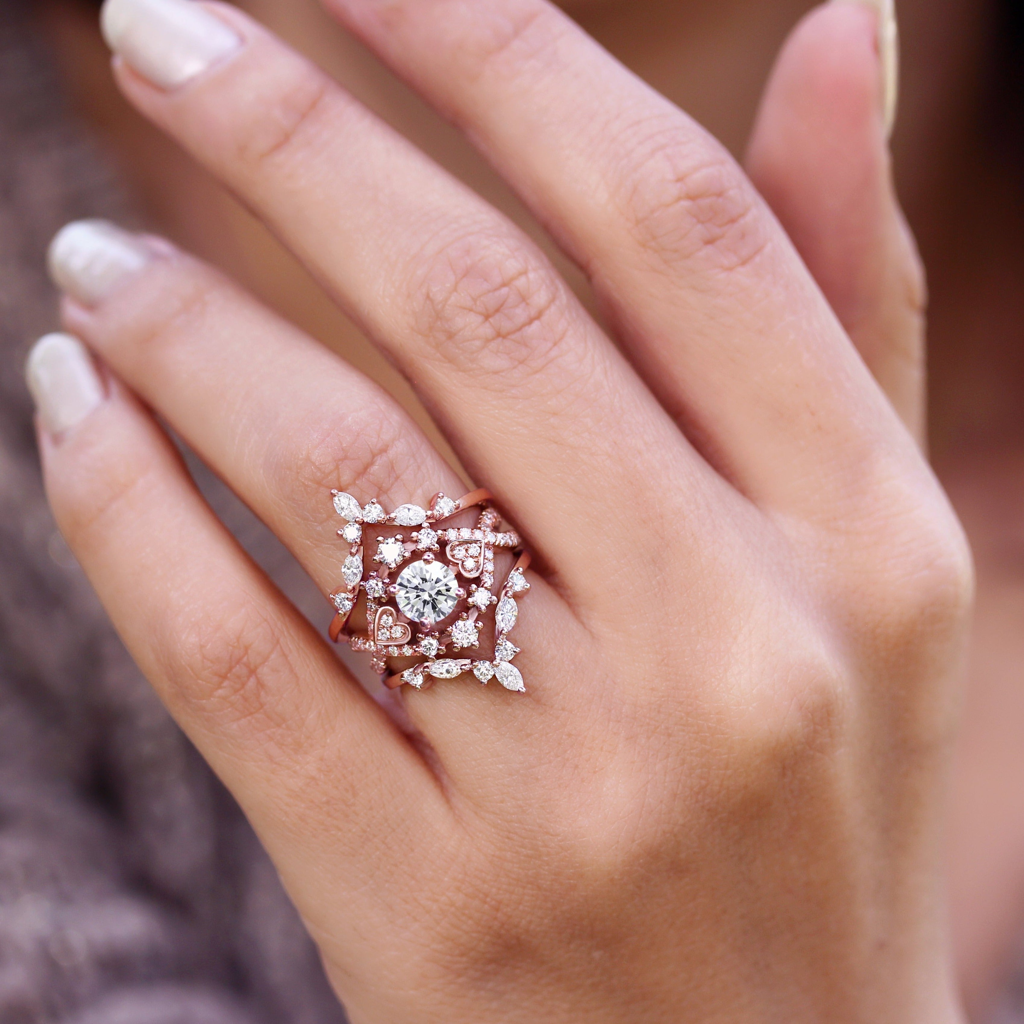"Destiny" & "Hermes" Diamond Halo Engagement & Wedding, Bridal Rings Set ♥