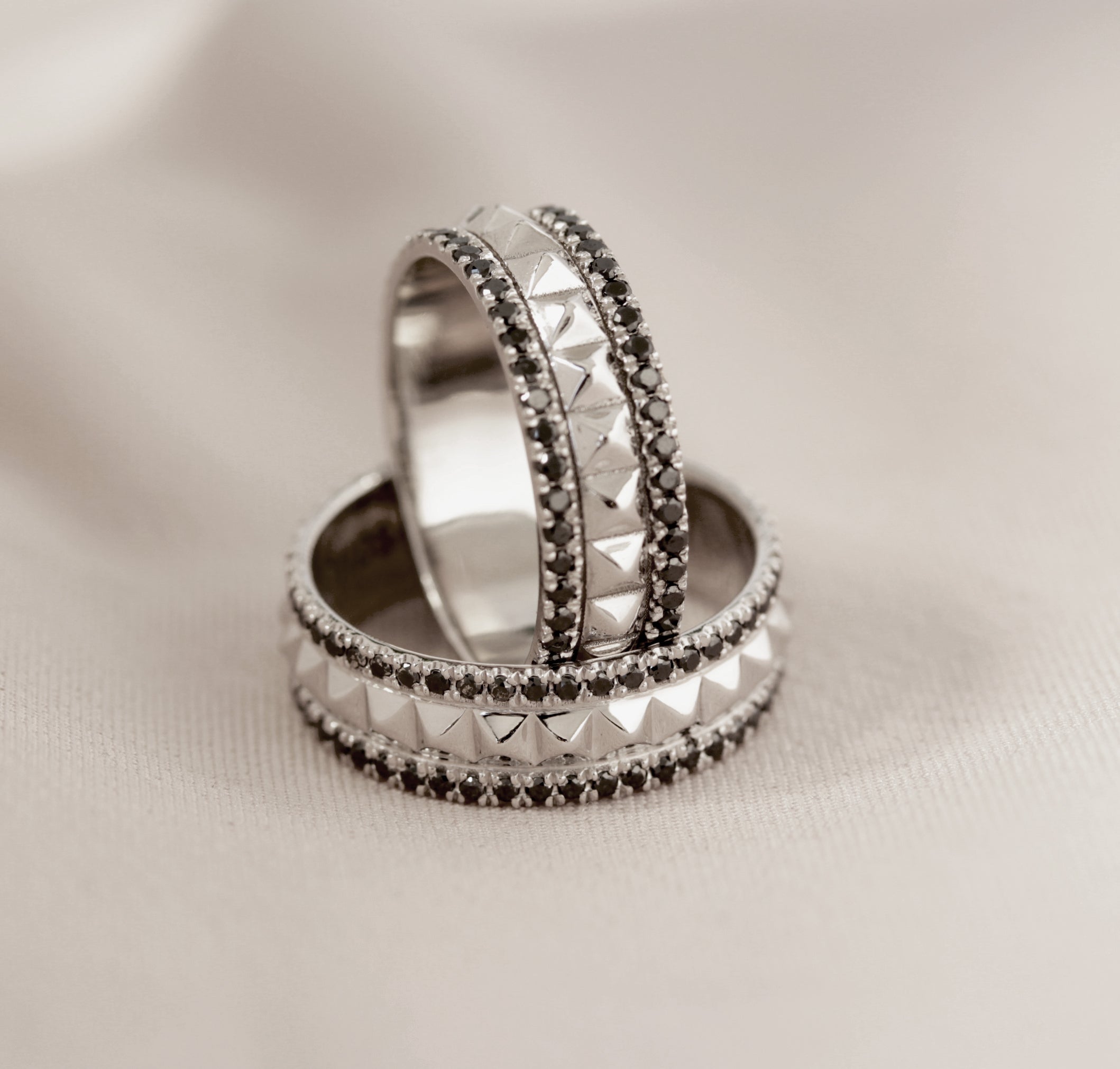 Double Black Diamonds Eternity Pyramid Wedding Ring