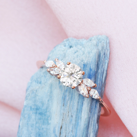 Round and marquise diamond engagement ring, "Penelope"