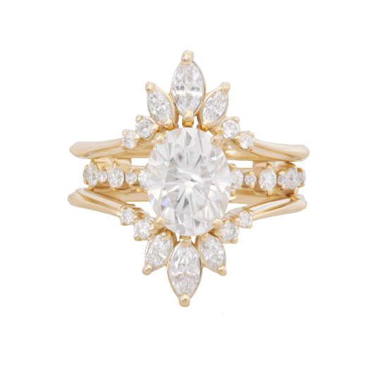 2 carat Oval Diamond Dots Band Engagement Ring With Diamond Ring Guard Enhancer, Bridal Two Ring Set - Margo & Danielle