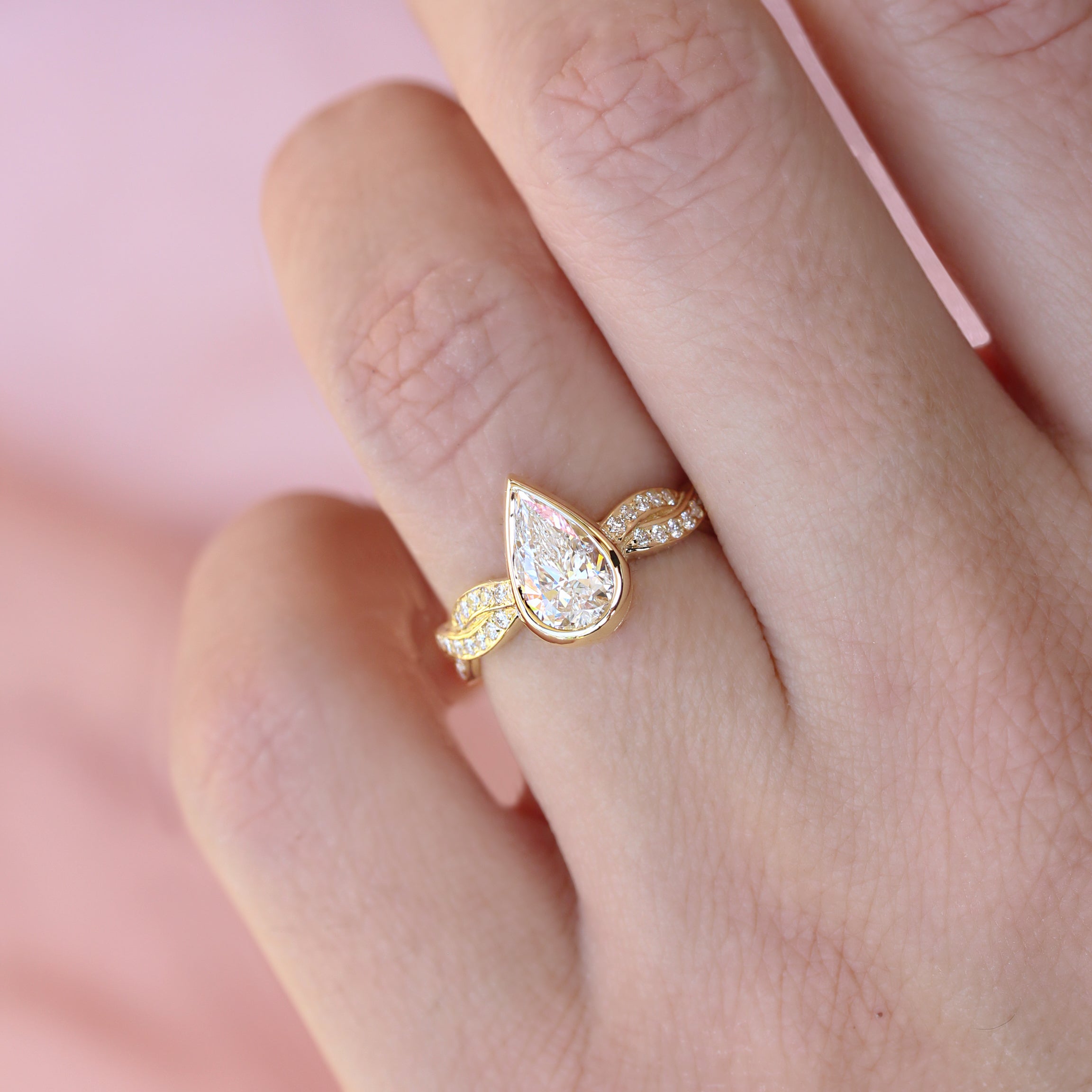 Pear Diamond Bezel Engagement Ring "Dragonfly" with "Iceland" ring guard enhancer ♥