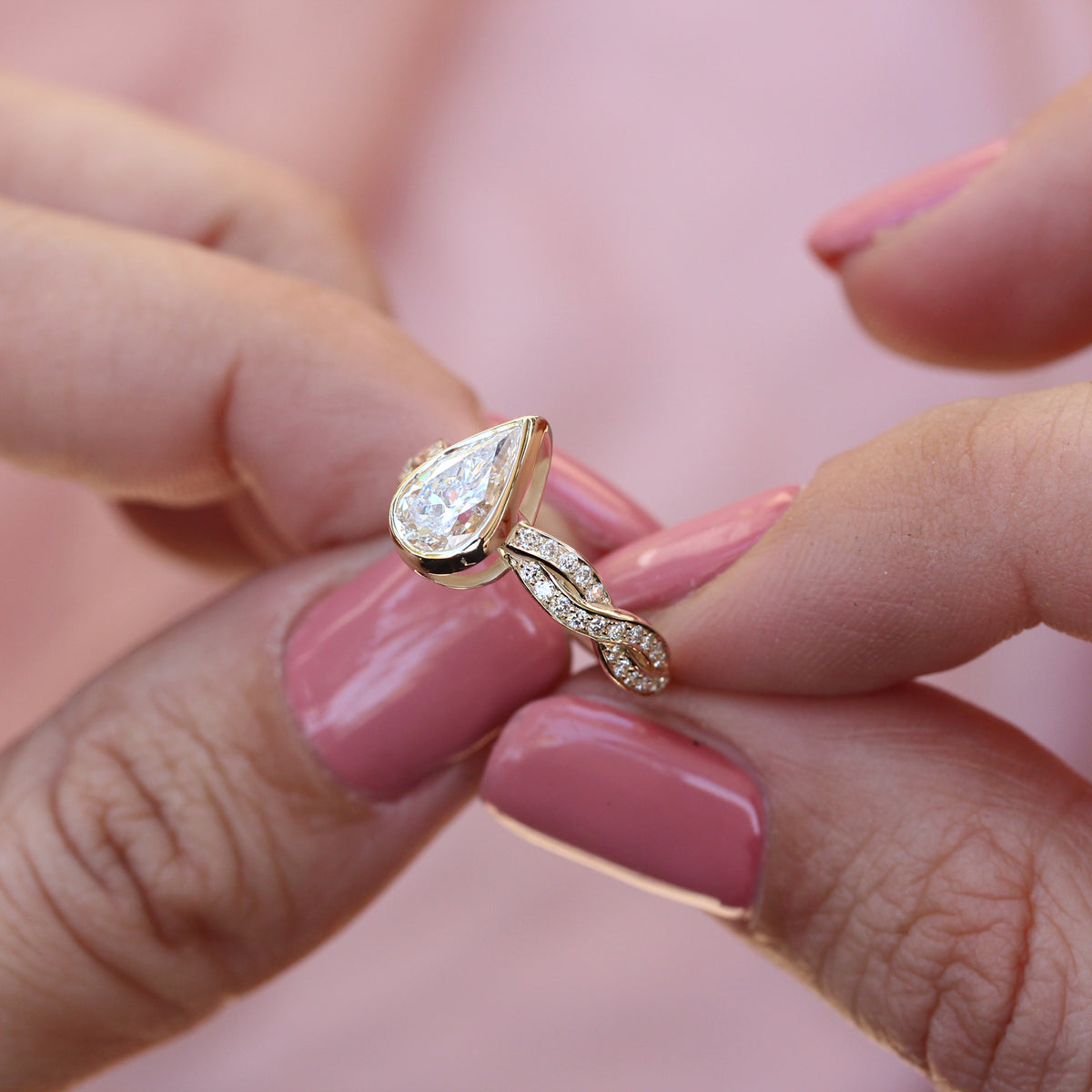Pear Diamond Unique Bezel Engagement Ring "Dragonfly Zeus"