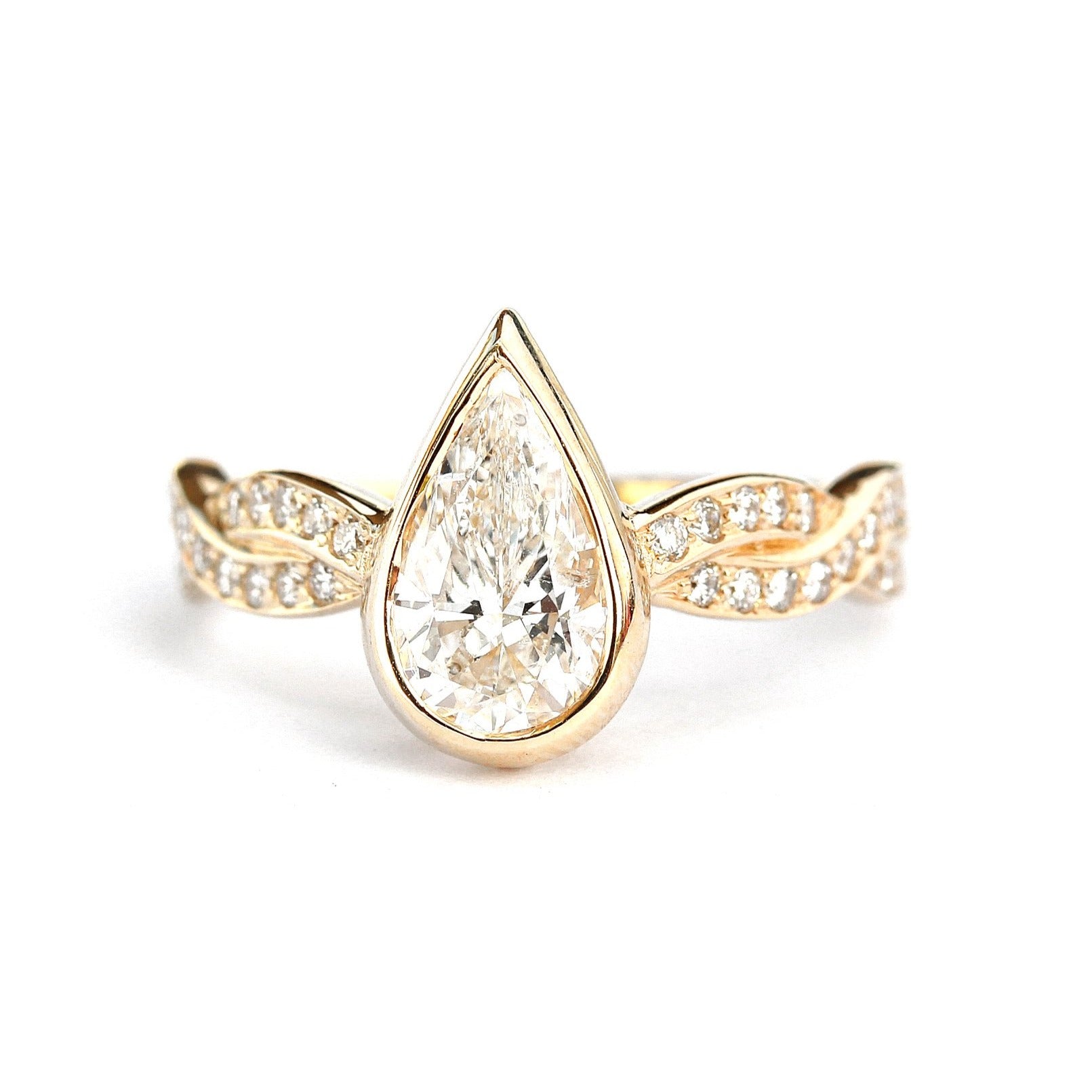 Pear Diamond Unique Bezel Engagement Ring "Dragonfly Zeus"