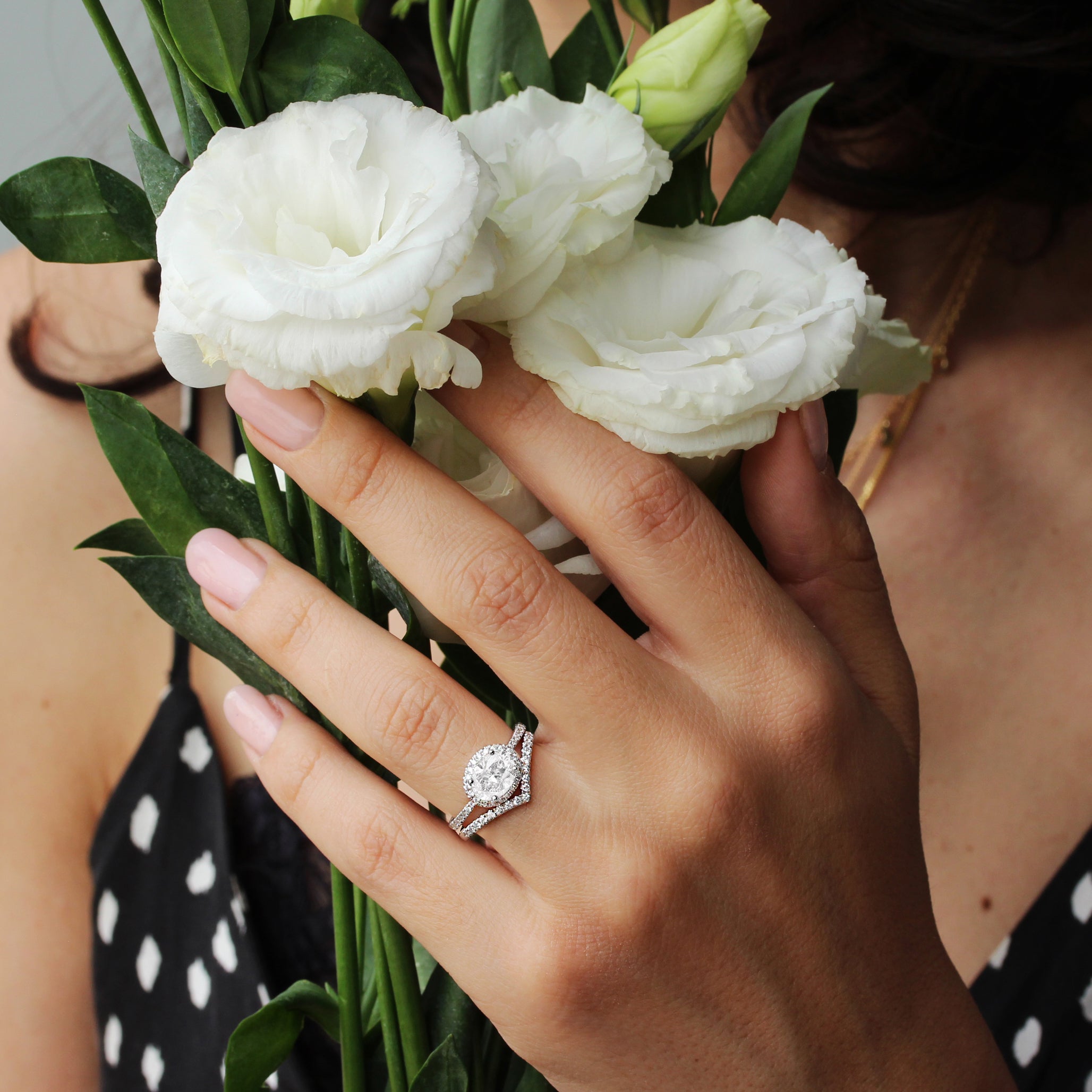 1CT Oval Diamond Halo Unique East West Engagement Ring - "Ivy" ♥