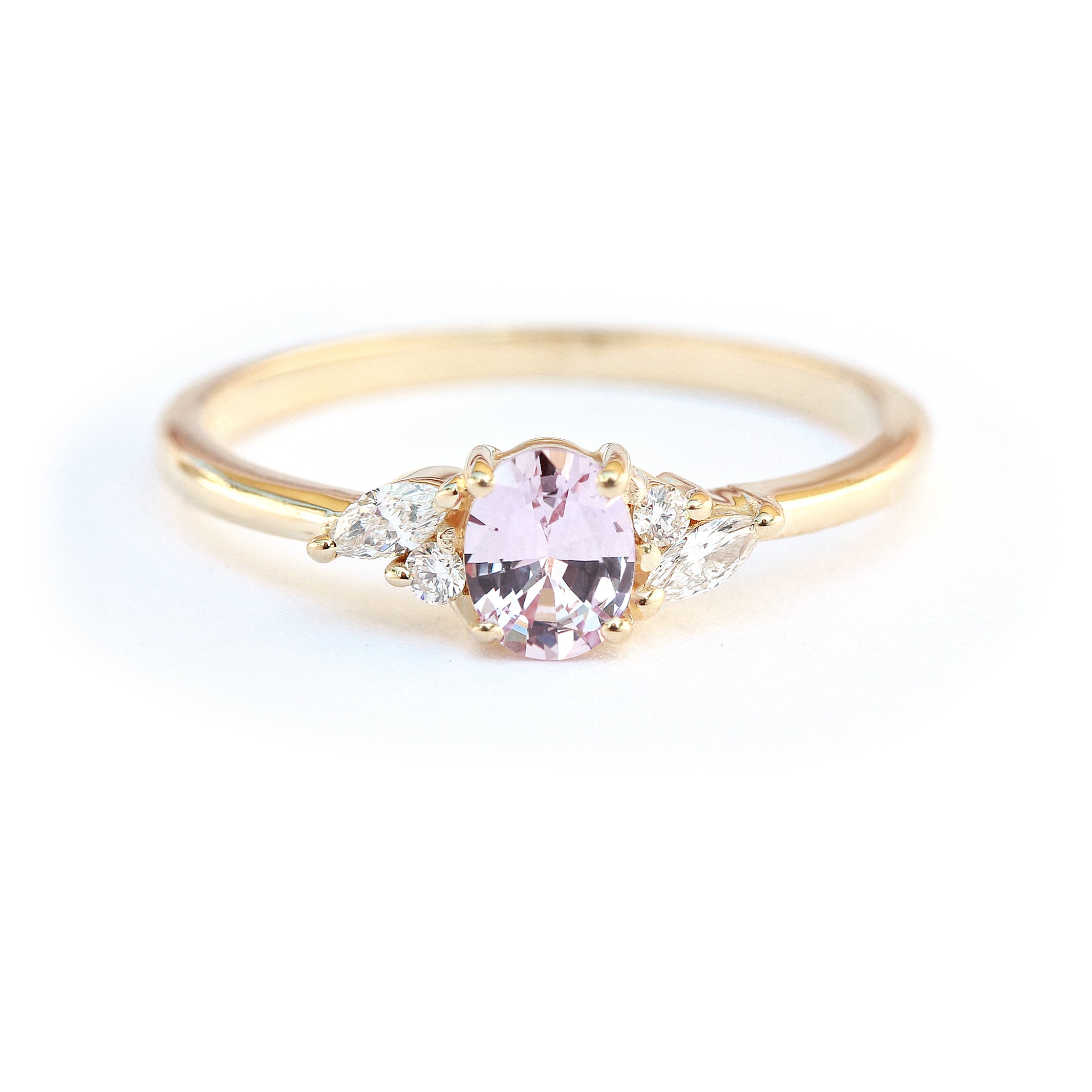 Oval Pink Sapphire & Diamonds Delicate Engagement Ring - Ella