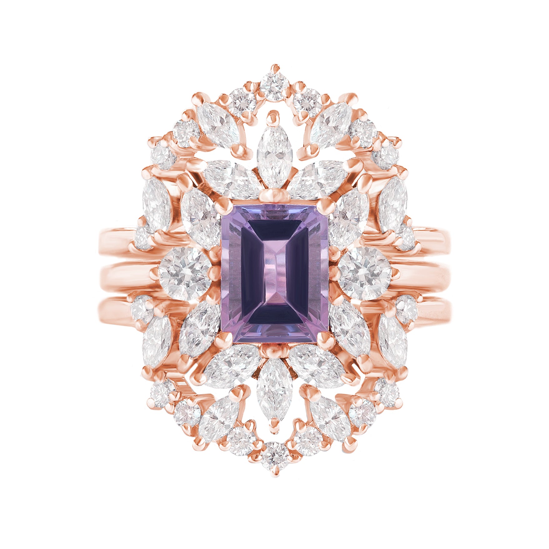 Amethyst & Diamonds Engagement Ring and Ring Guard Charlotte