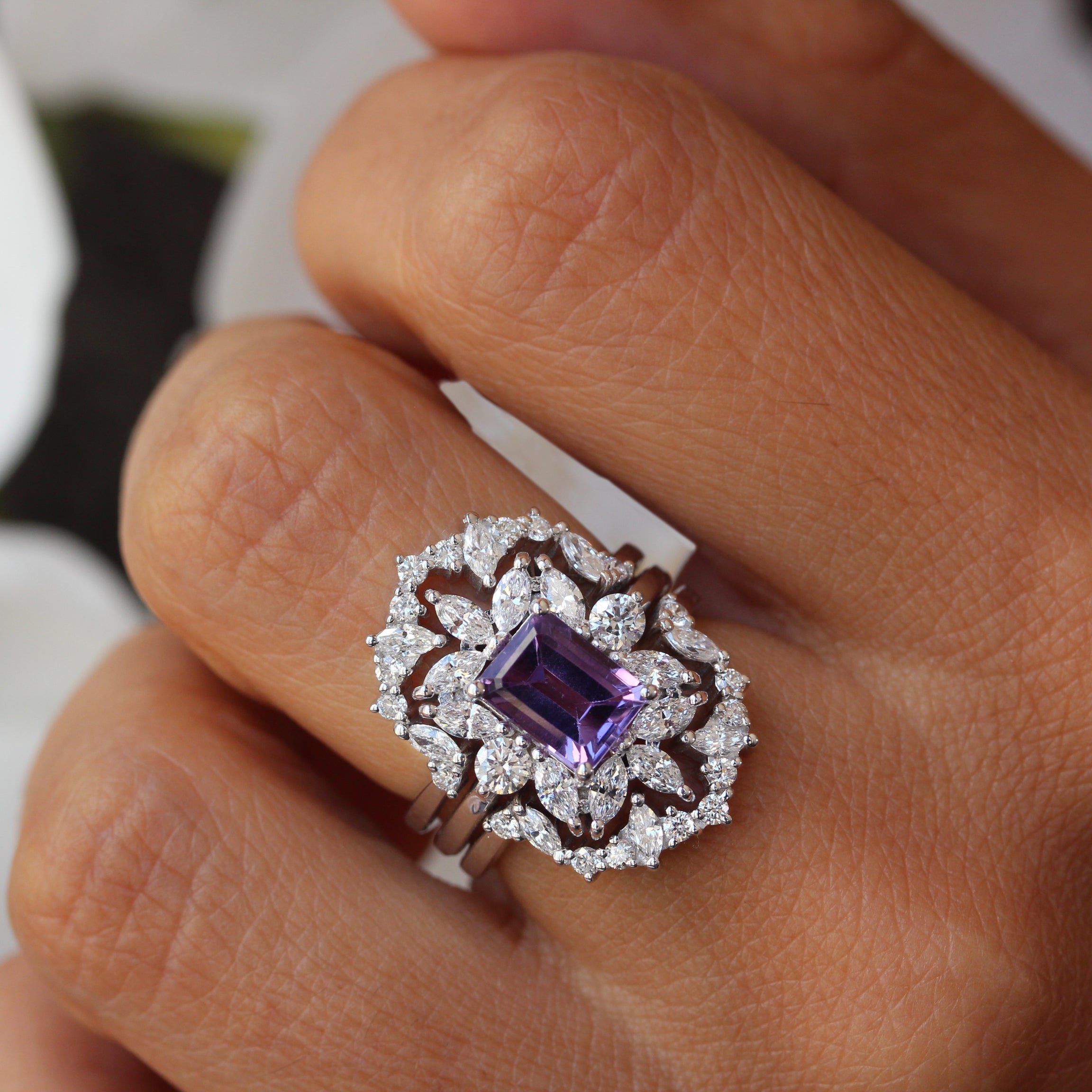 Amethyst & Diamonds Engagement ring and Ring Guard Charlotte