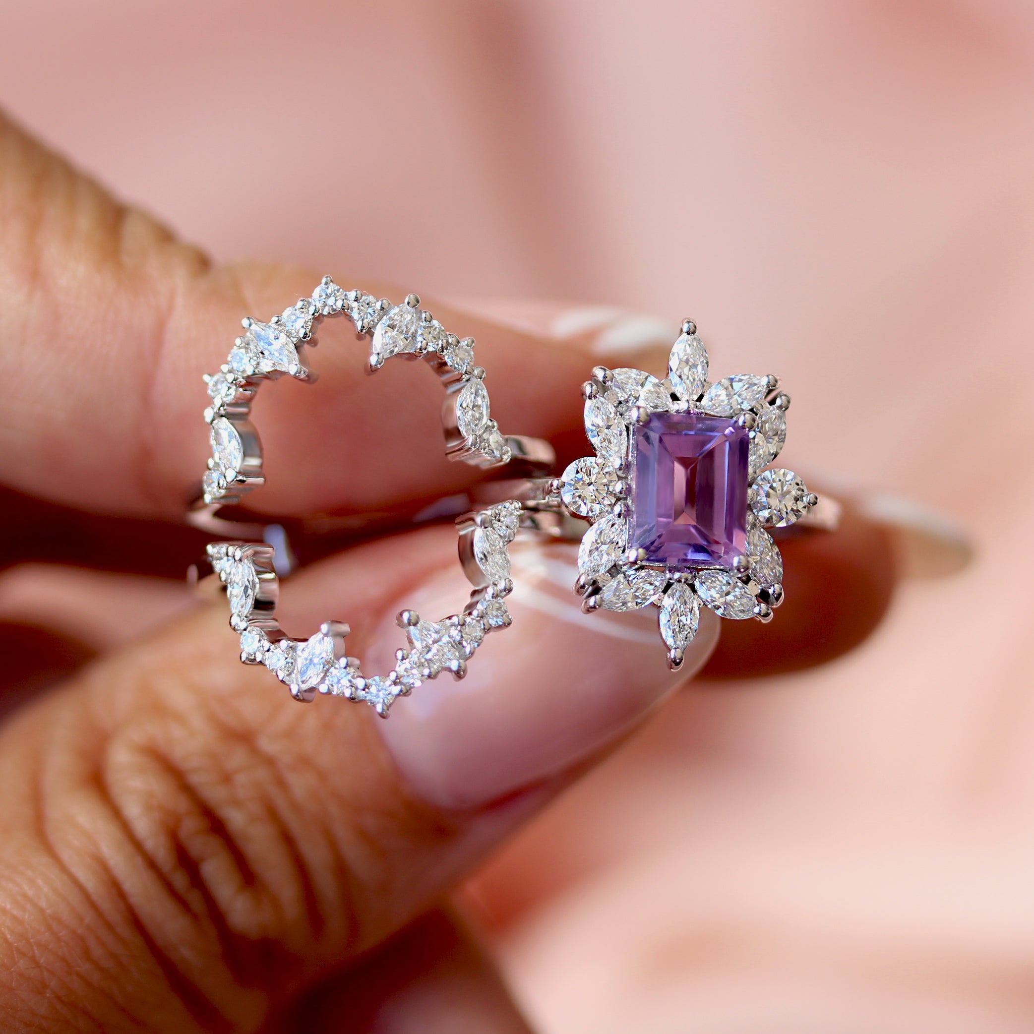 Amethyst and Diamond Engagement ring, Charlotte