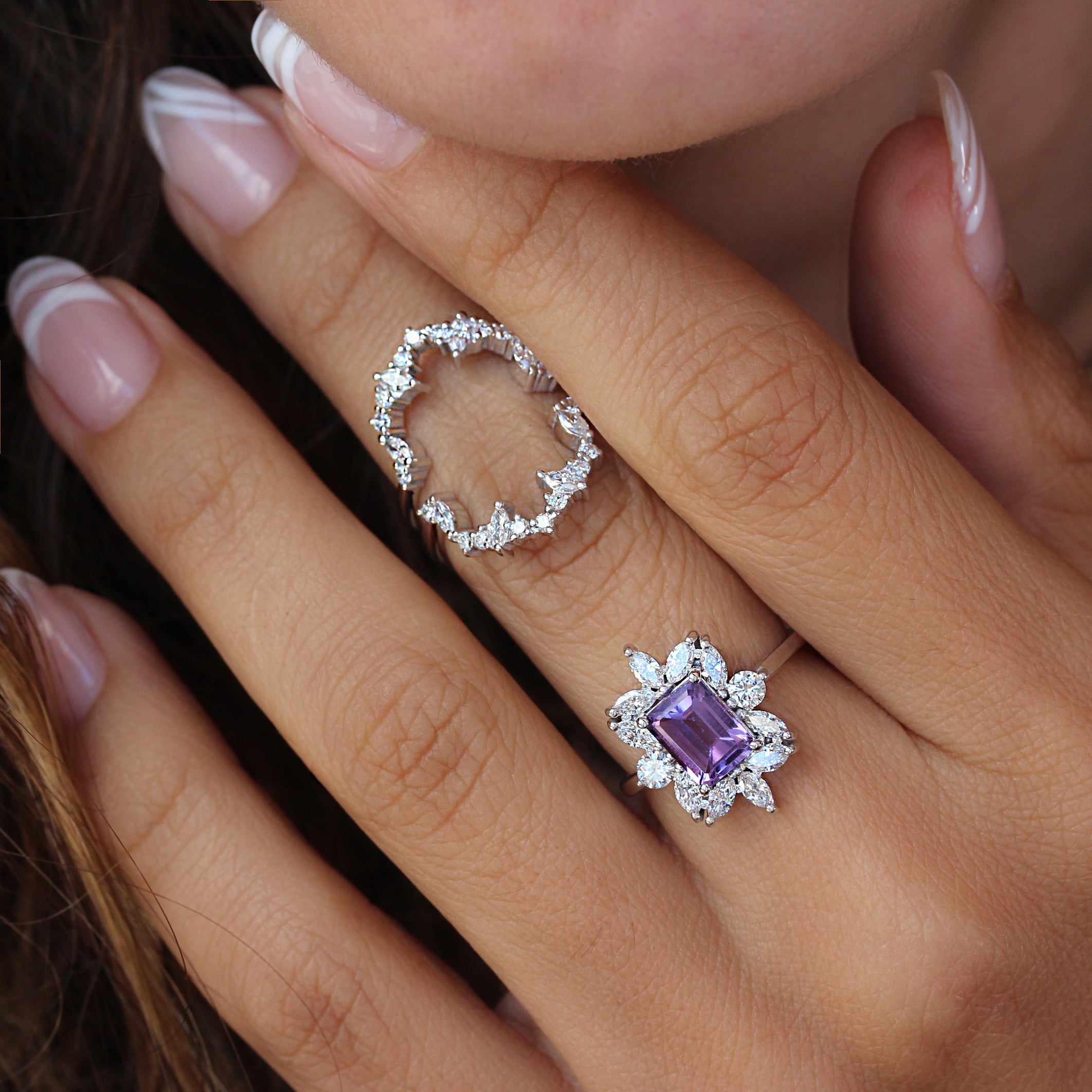 Amethyst and Diamond Engagement ring, Charlotte