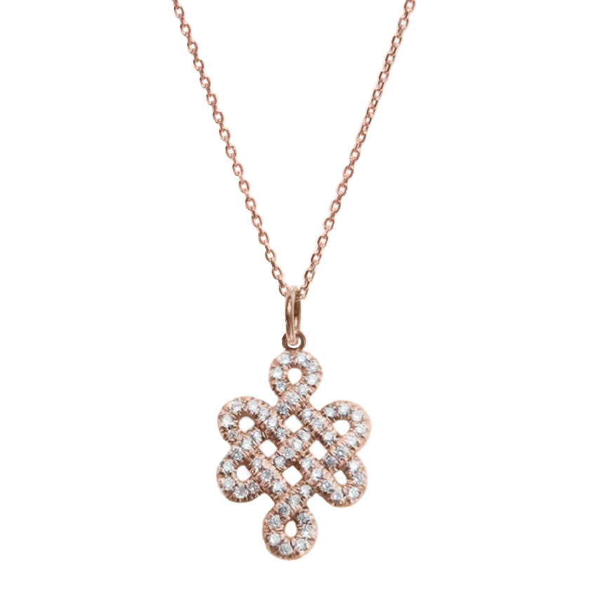Endless Love Knot Diamond Pendant Necklace - Tibetan Symbol , rose gold