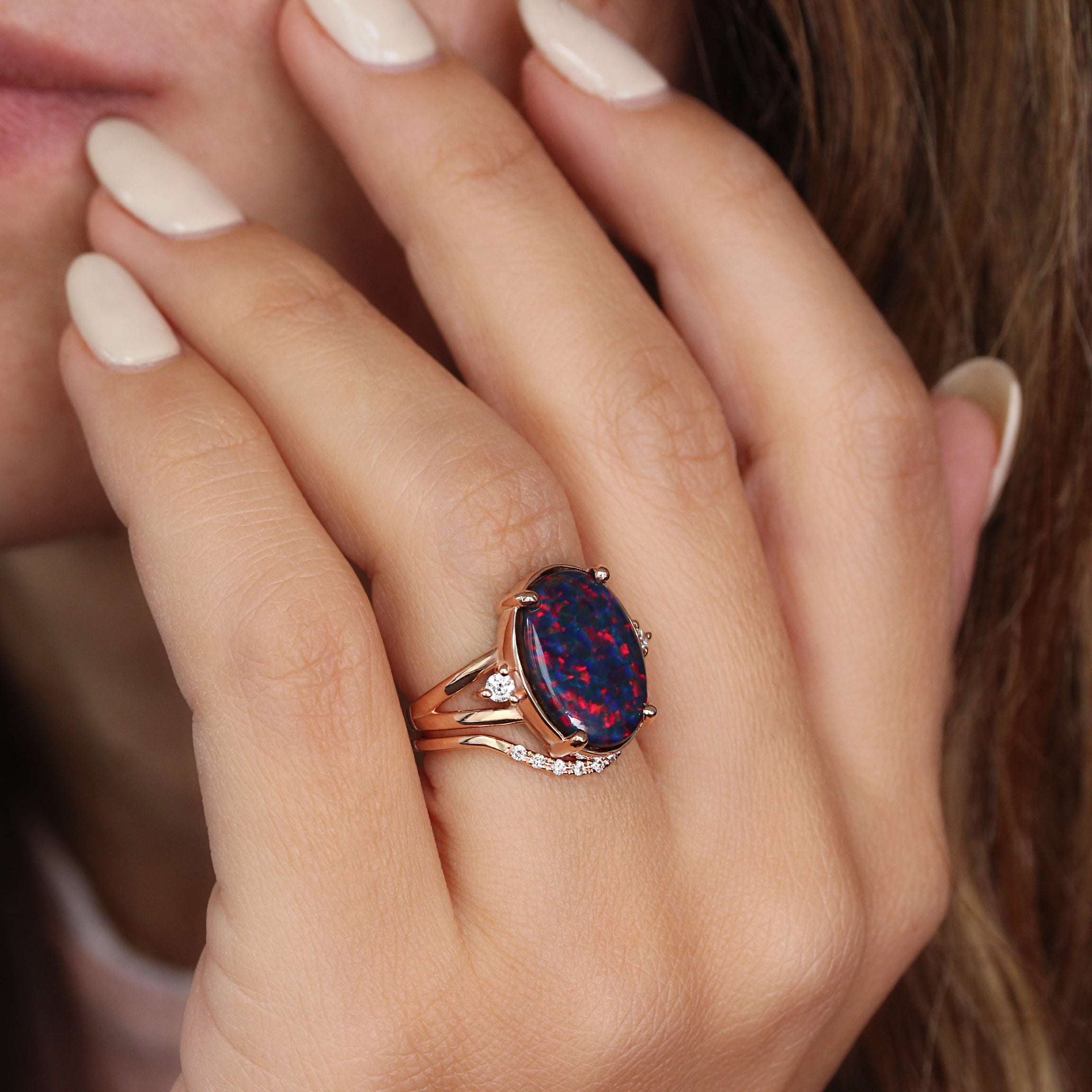 OOAK Fire Opal Gemstones Engagement Ring