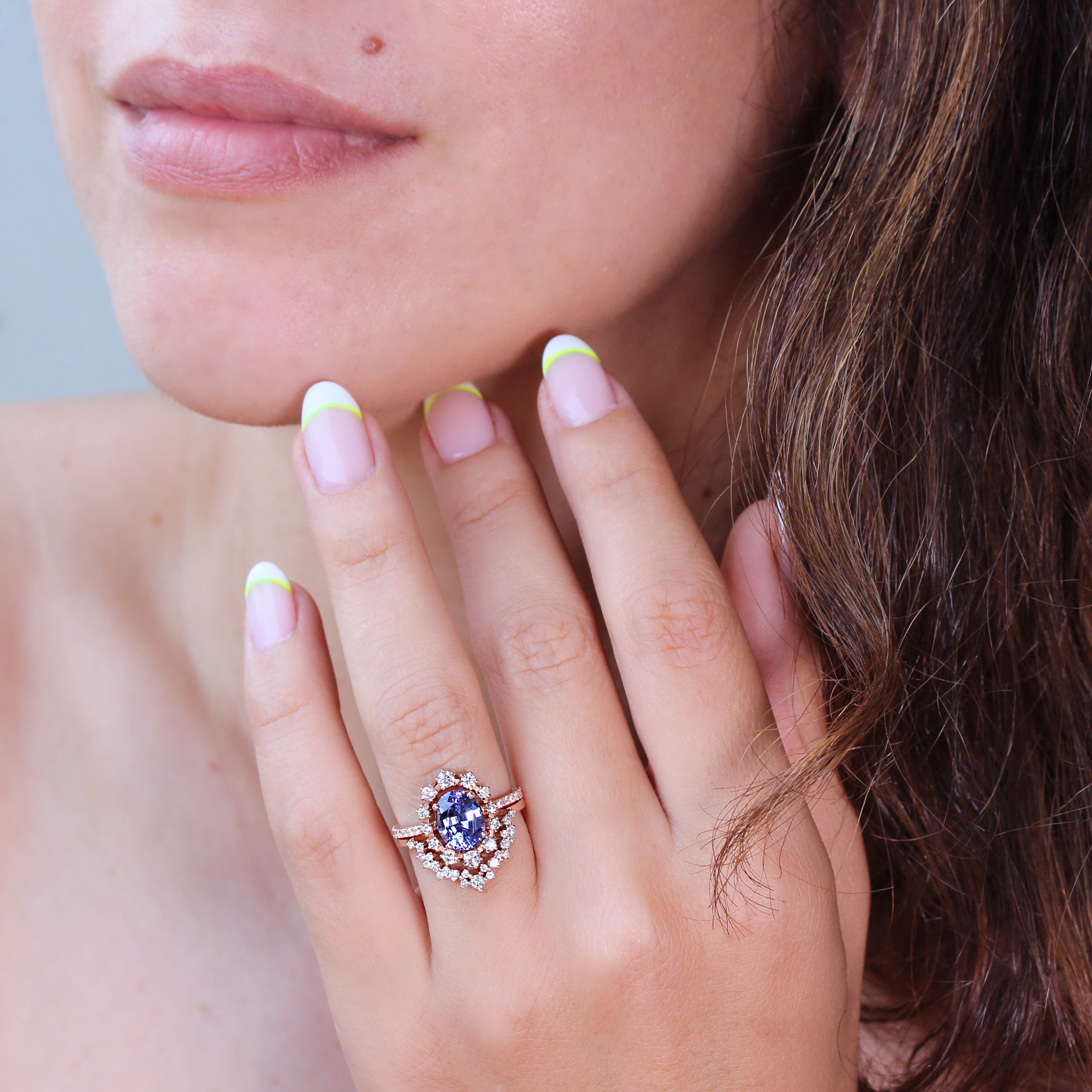 Oval tanzanite & diamond wedding two rings set, Glory ♥
