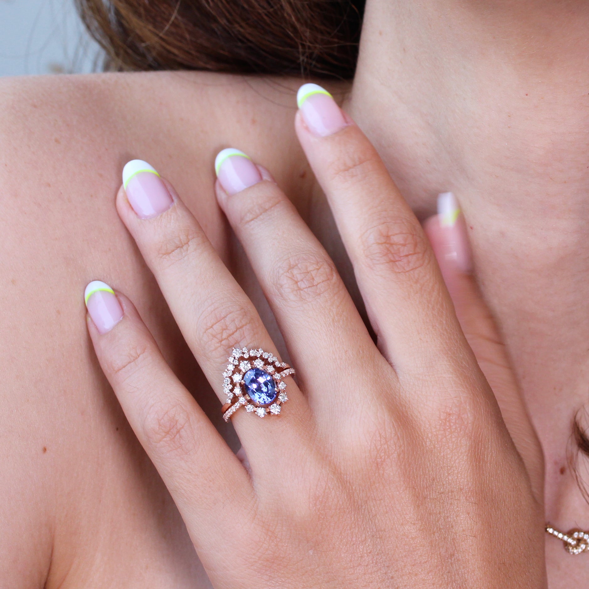 Oval tanzanite & diamond wedding two rings set, Glory ♥