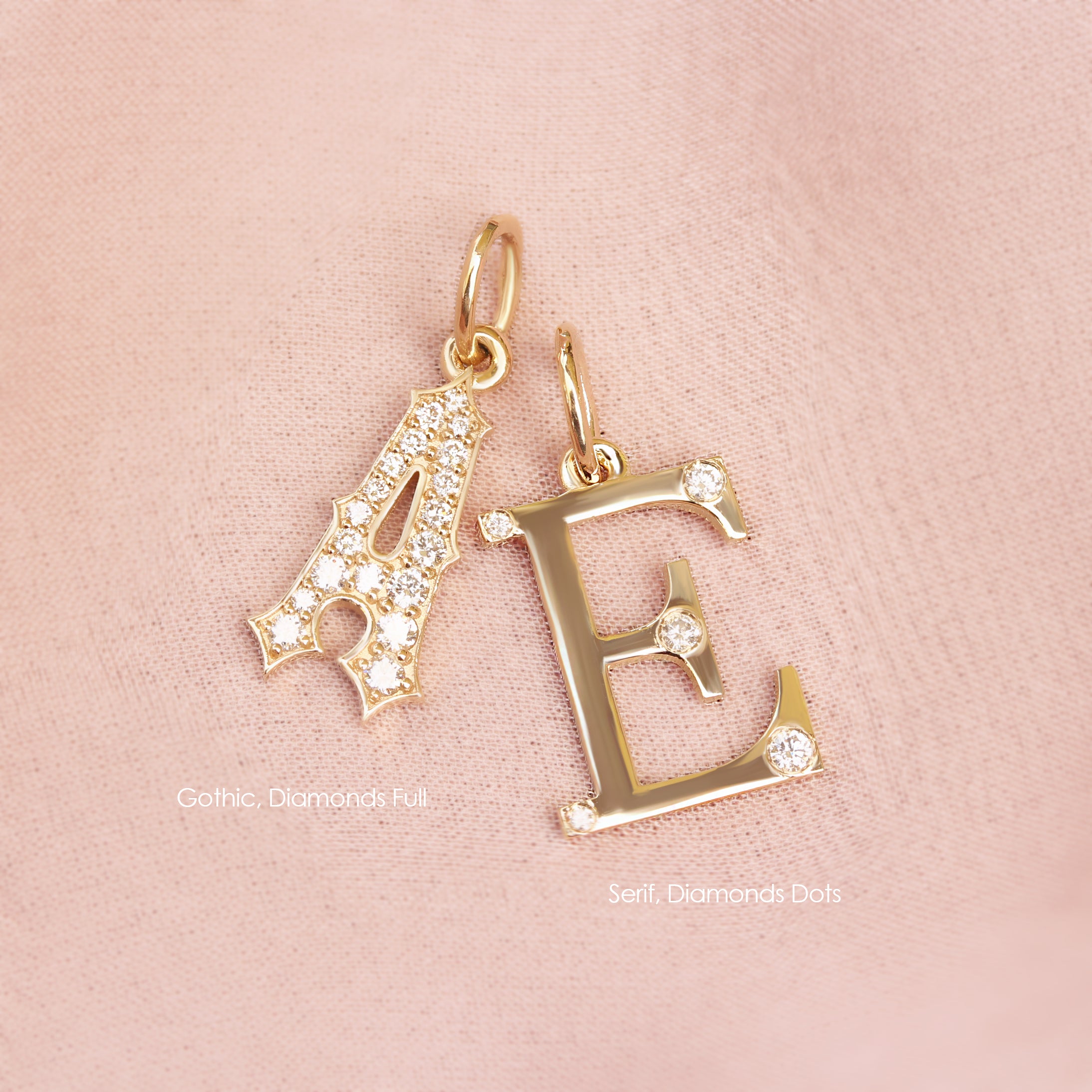 Gumbo Initial Pendant Diamond Dots 14k Gold Personalized Jewelry