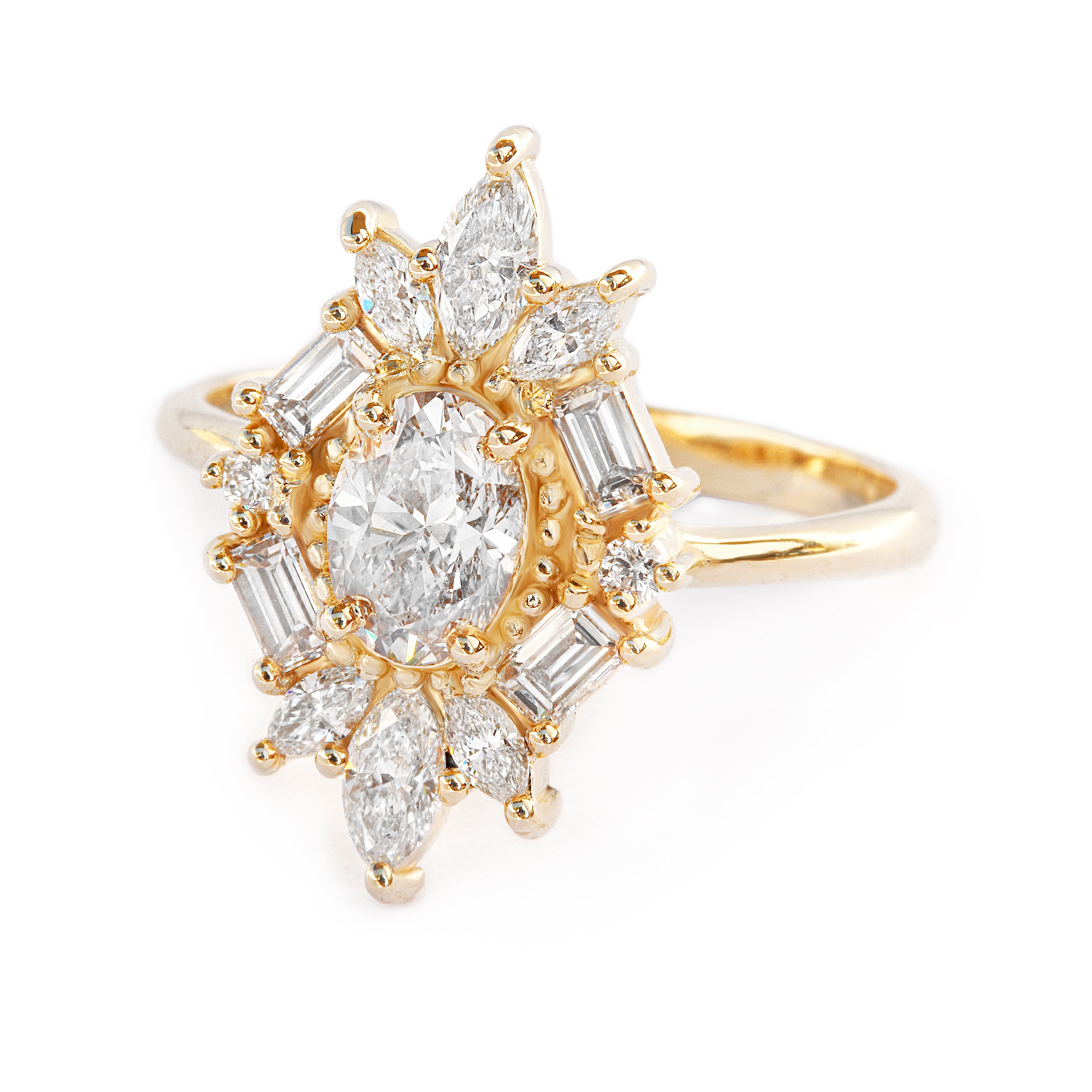 Great Gatsby Art Deco Oval Diamond Unique Engagement Ring - sillyshinydiamonds