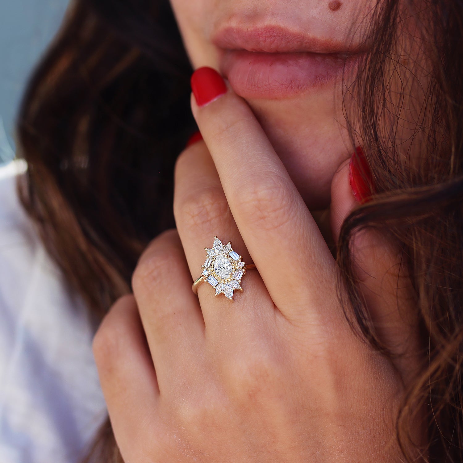Oval Diamond Unique Art Deco Engagement Ring - Great Gatsby ♥
