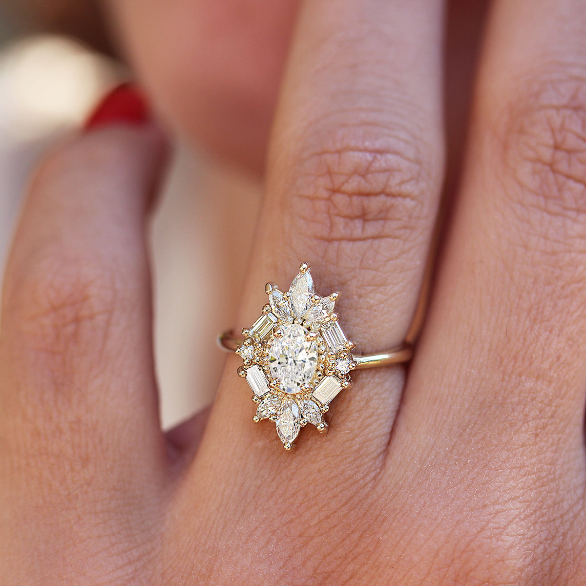 Oval Diamond Unique Art Deco Engagement Ring - Great Gatsby