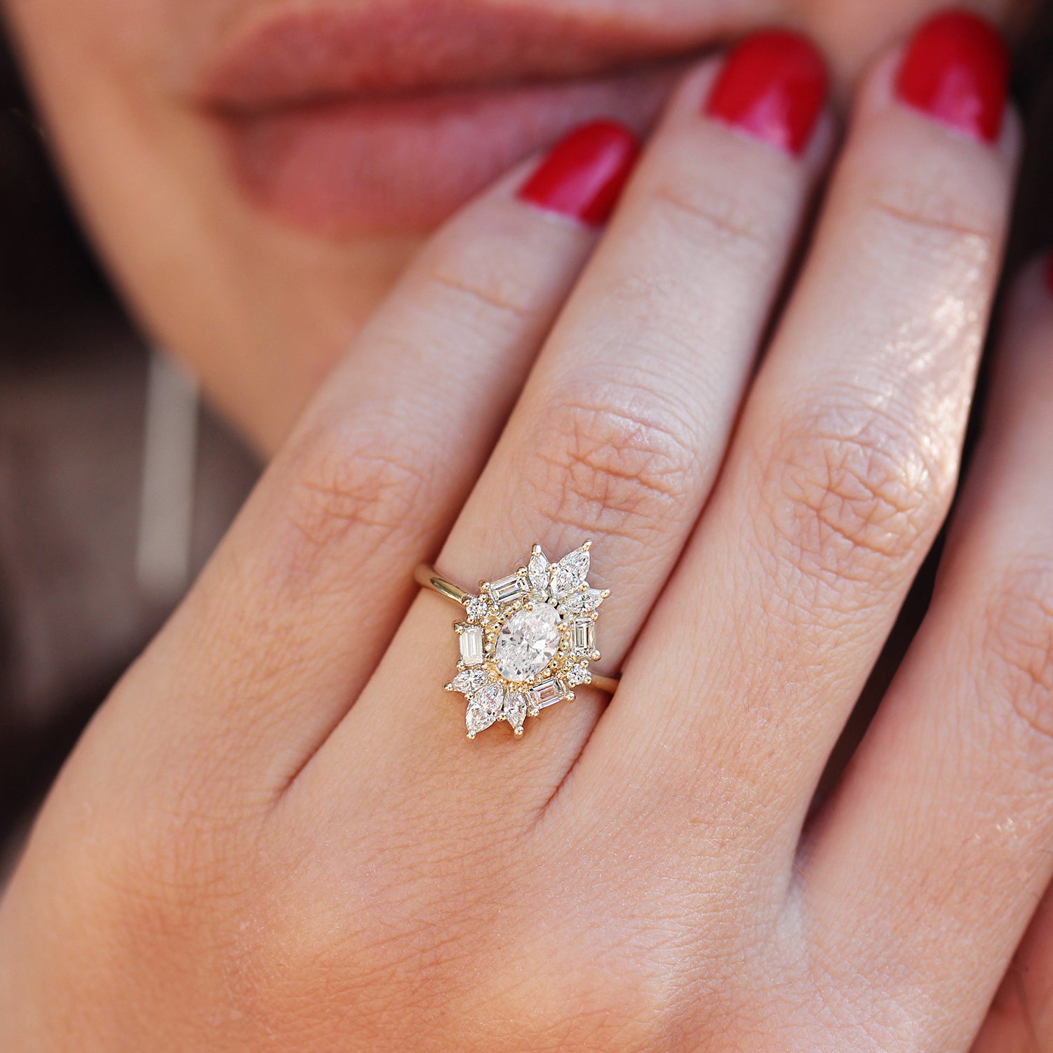 Oval Diamond Unique Art Deco Engagement Ring - Great Gatsby ♥