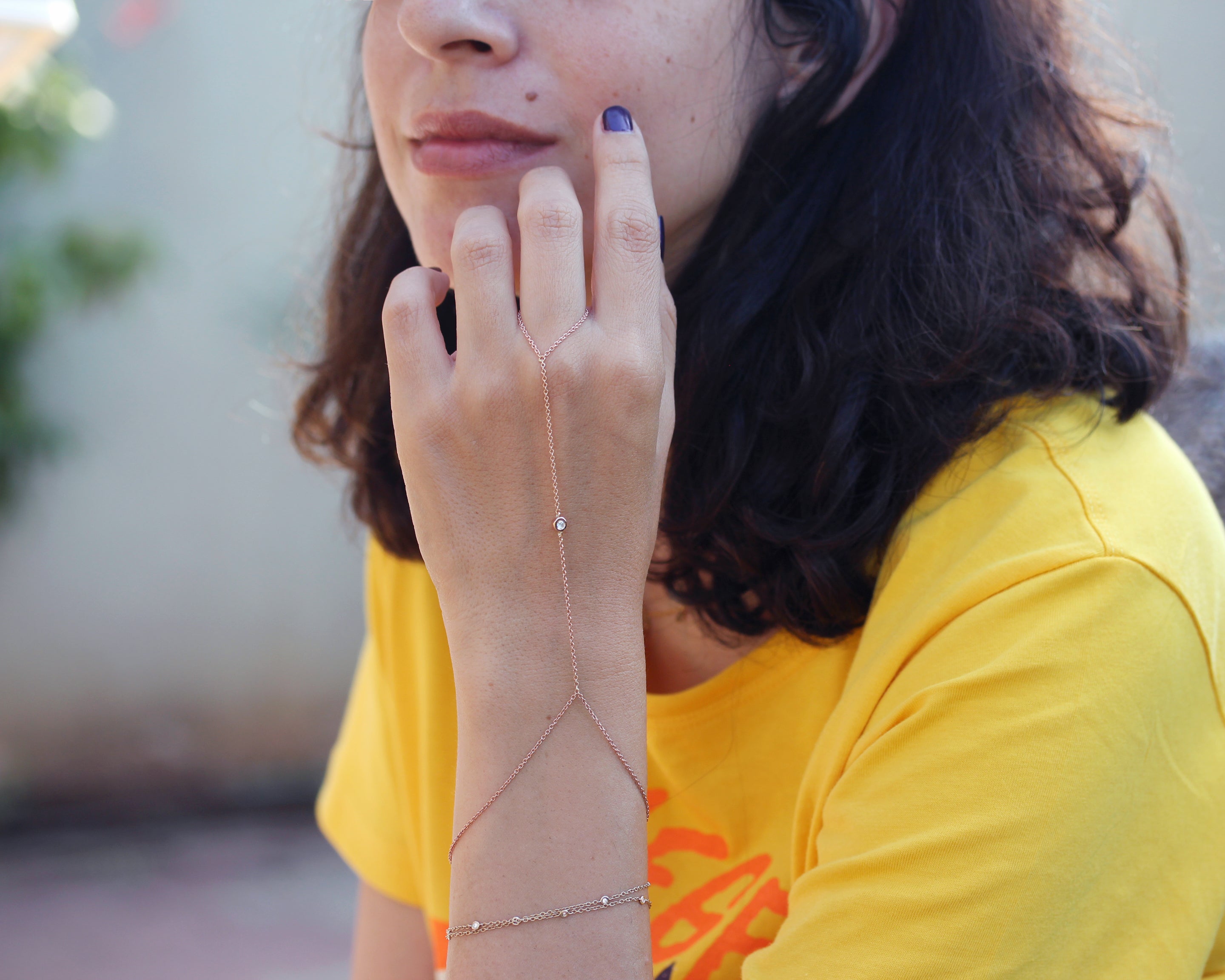 One Diamond Hand Chain, Ring Hand Bracelet