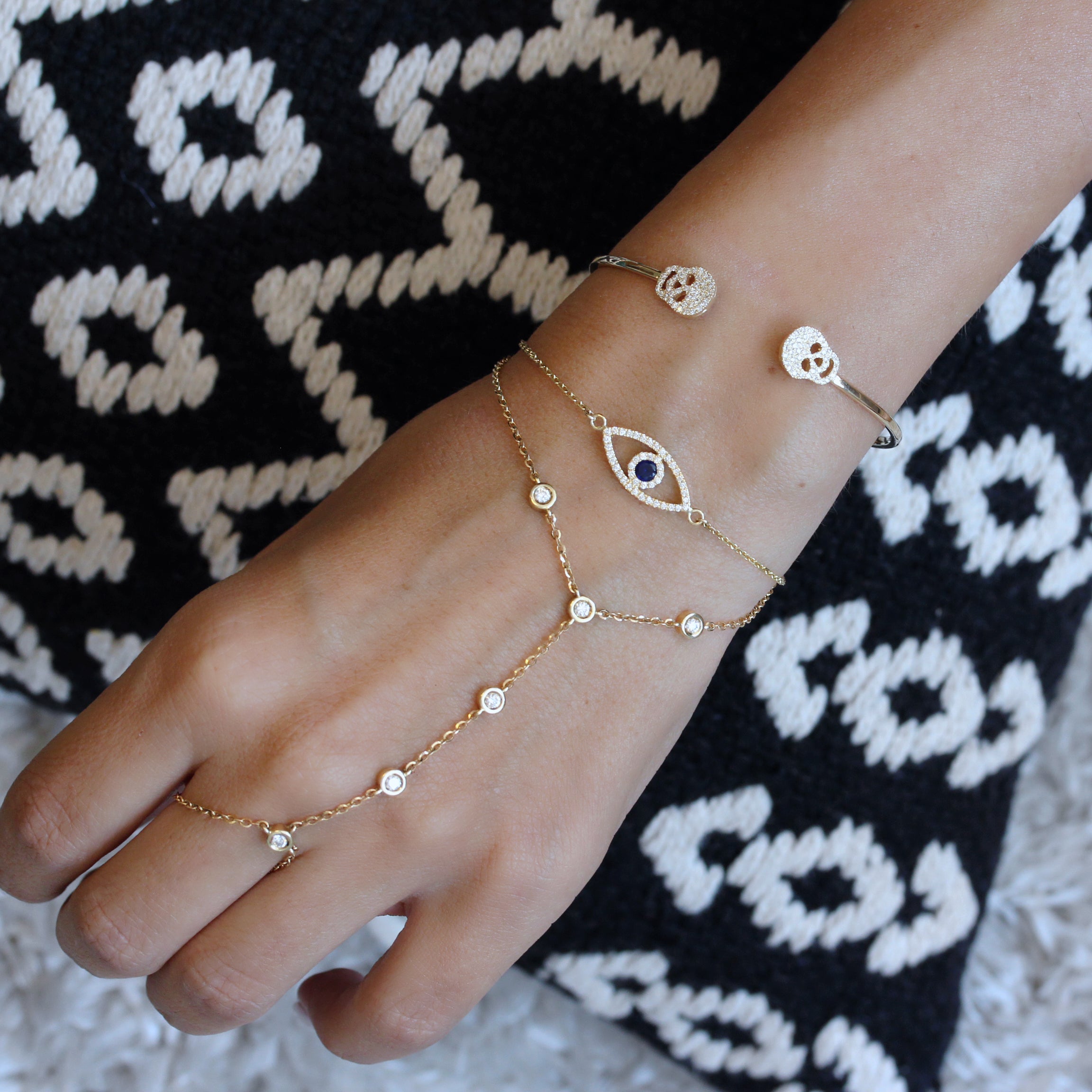 Skulls Cuff Diamond bangle bracelet,