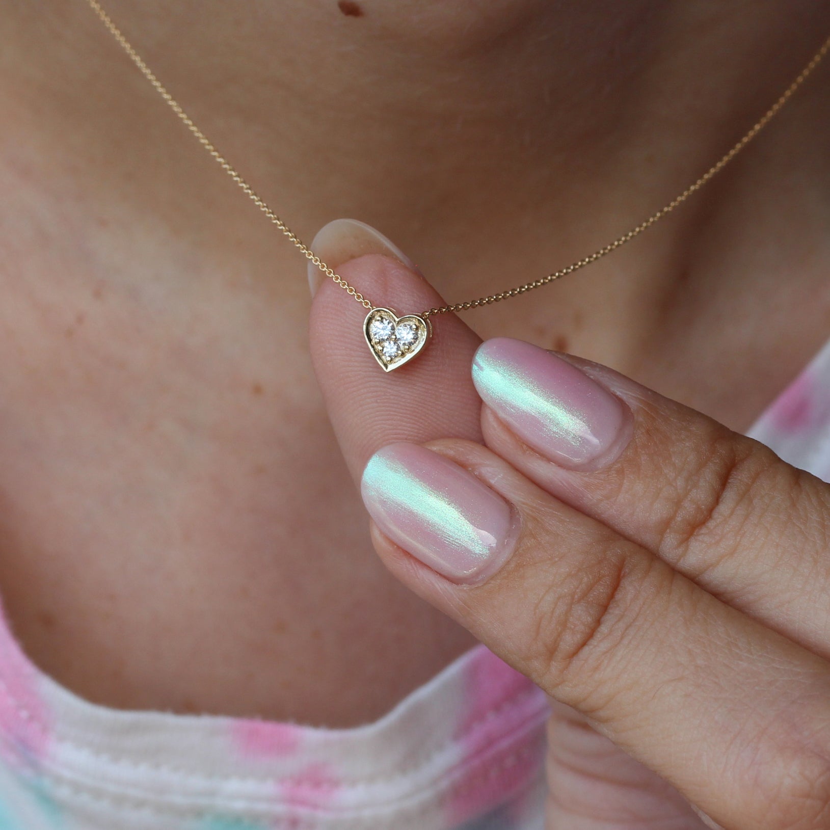 שרשרת מעודנת של Tiny Heart Diamond Pave