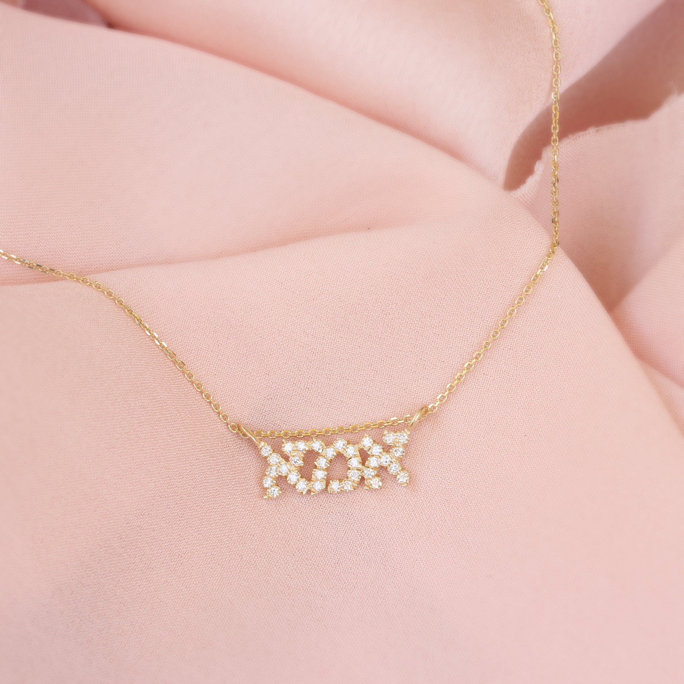 Hebrew Mom Necklace, 14K Solid Gold & Diamond Mother Necklace