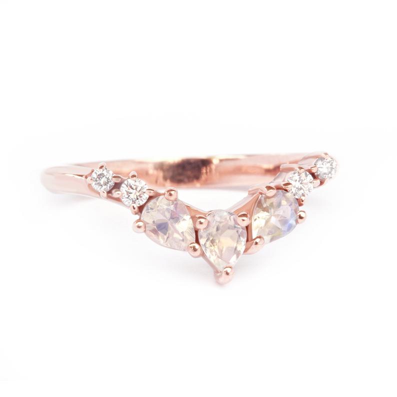 Moostone & Diamonds nesting wedding band, Gaia - sillyshinydiamonds