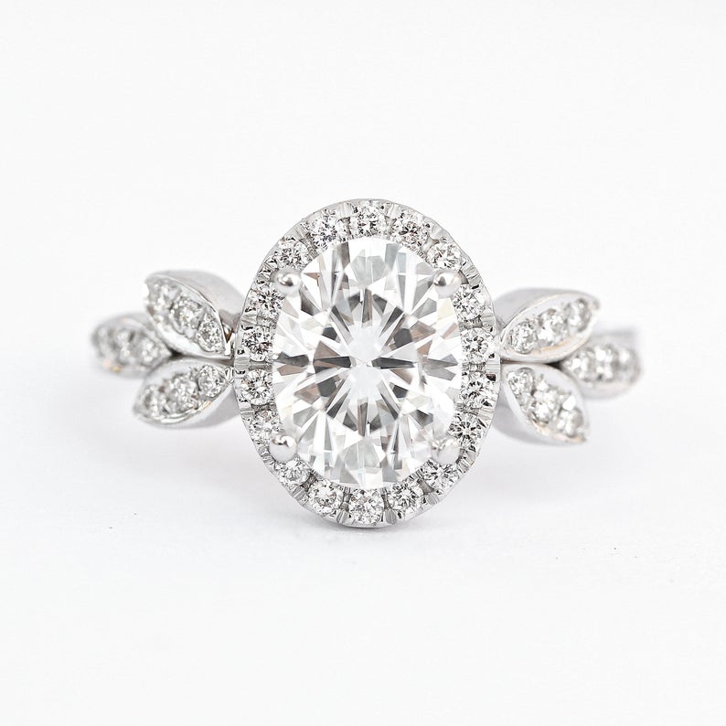 Minimal Lily - Oval Moissanite & Diamonds Floral three rings set - sillyshinydiamonds