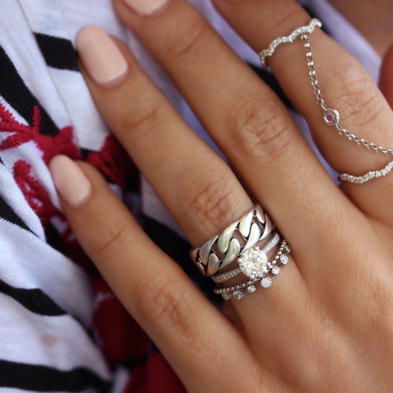 Simulated Chain Cuff Ring - sillyshinydiamonds