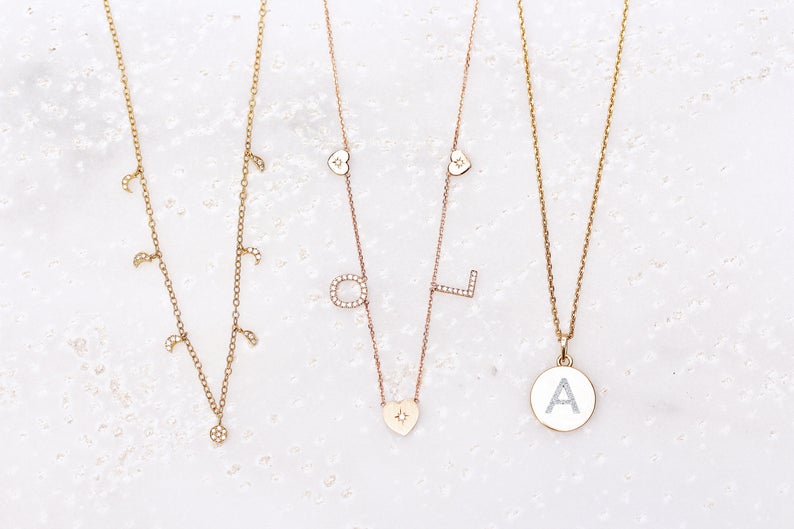 15mm Personalized letter disc charm with diamonds necklace - sillyshinydiamonds