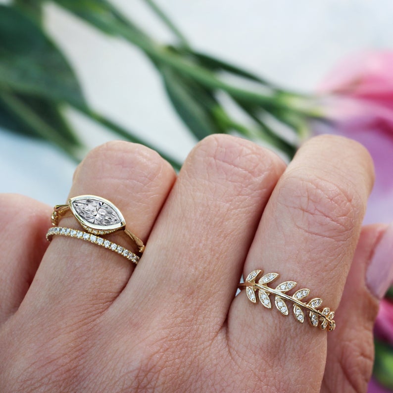 Marquise Moissanite & Solid Gold Solitaire Engagement Ring - sillyshinydiamonds