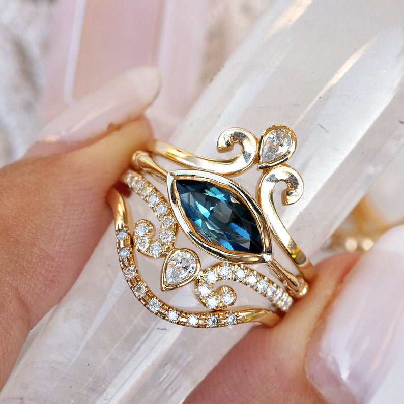 Marquise Blue Topaz Solitaire Engagement Ring - sillyshinydiamonds