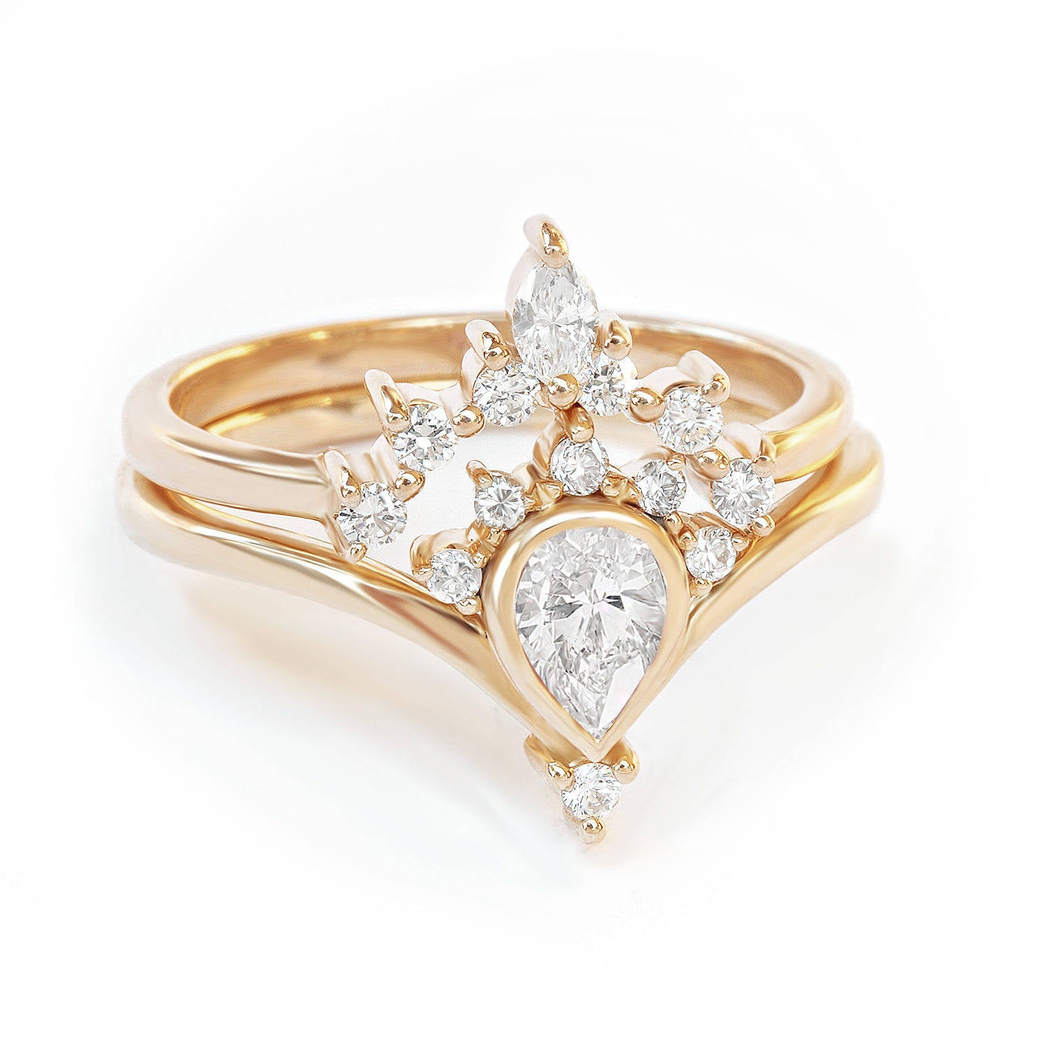 Valentia Pear + Romi 0.5 carat Diamond Unique Engagement Rings Set - sillyshinydiamonds