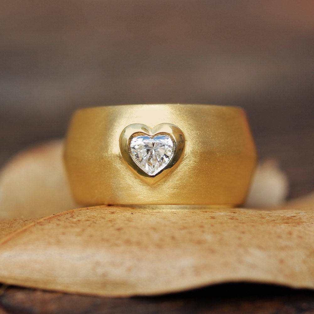 Tal - Heart Diamond & Gold Wide Statement Ring - sillyshinydiamonds