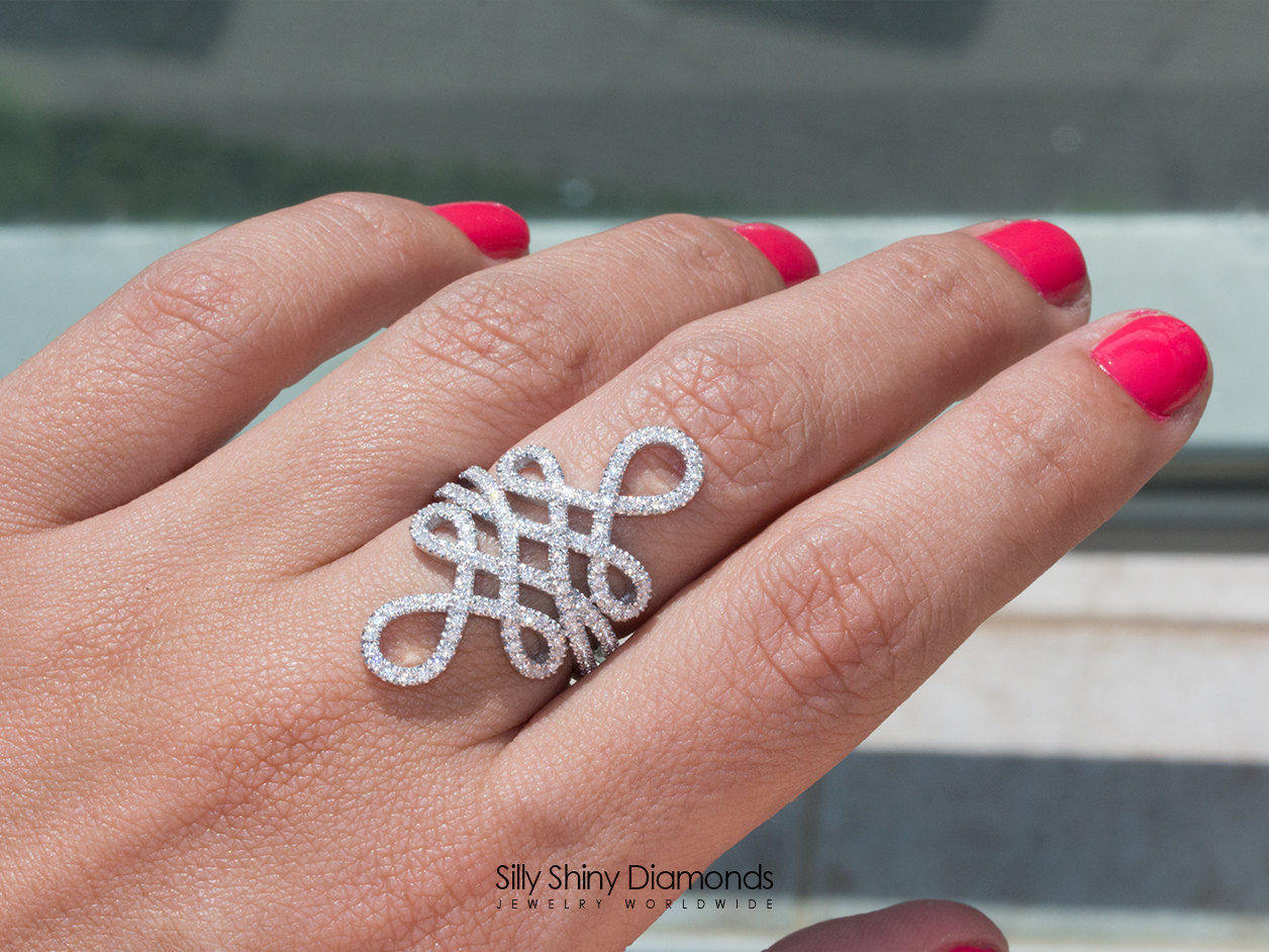 Statement Infinity Knot Wide Lace Diamond Ring - sillyshinydiamonds