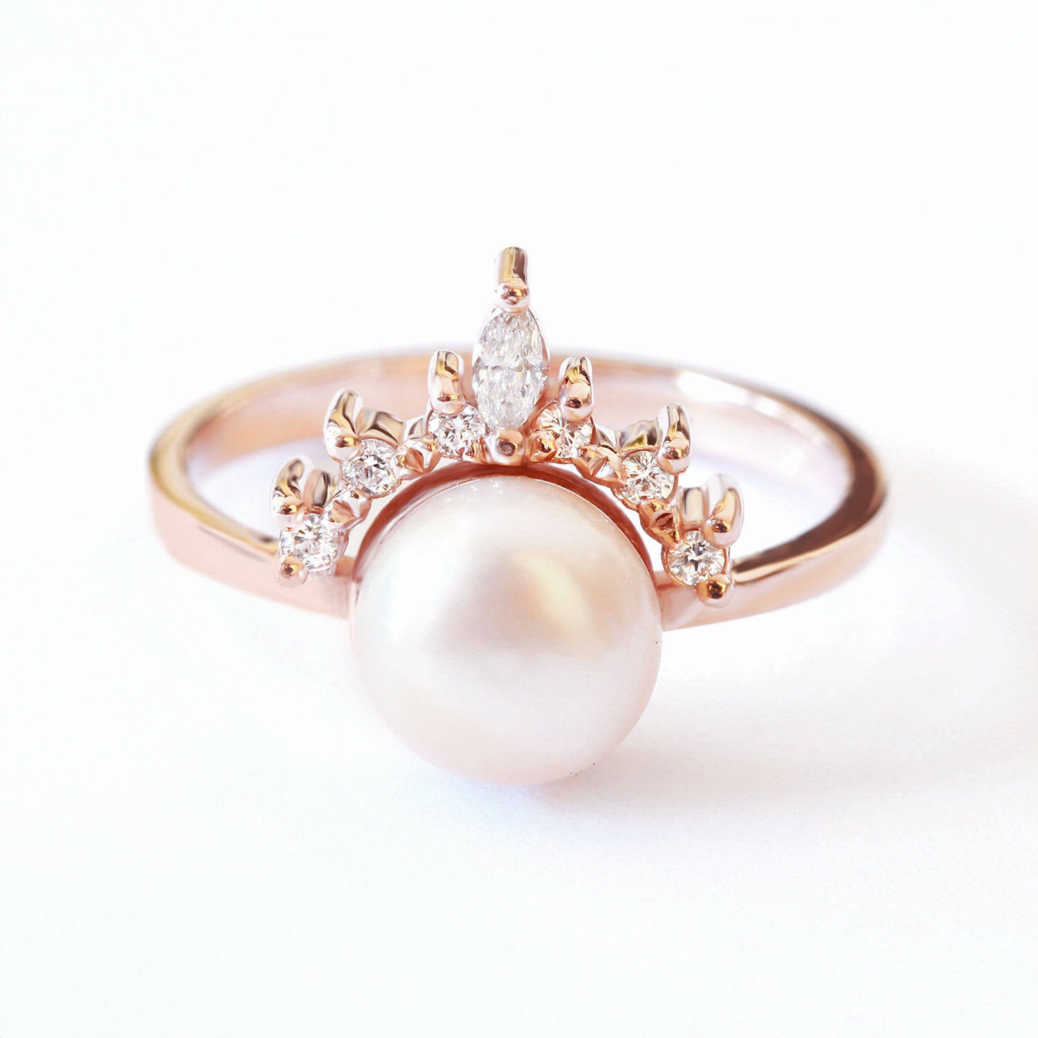 Romi Pearl & Diamonds Ring - sillyshinydiamonds