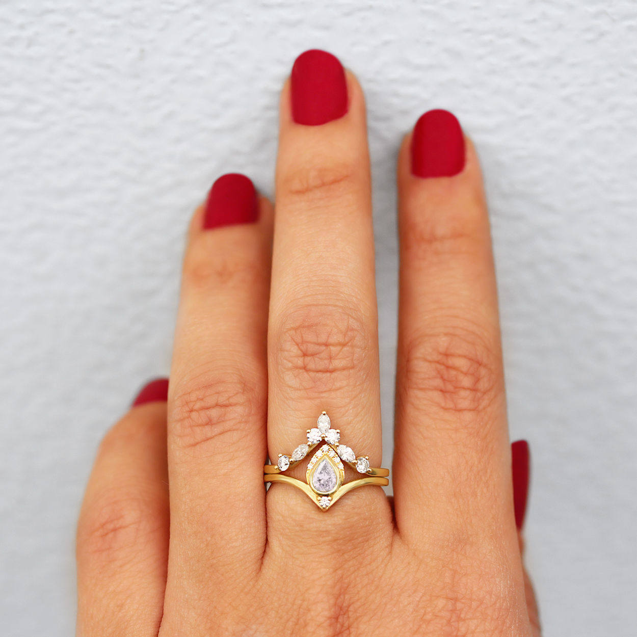 Pear Diamond Unique Chevron Engagement Set, Atyasha + Hermes - sillyshinydiamonds