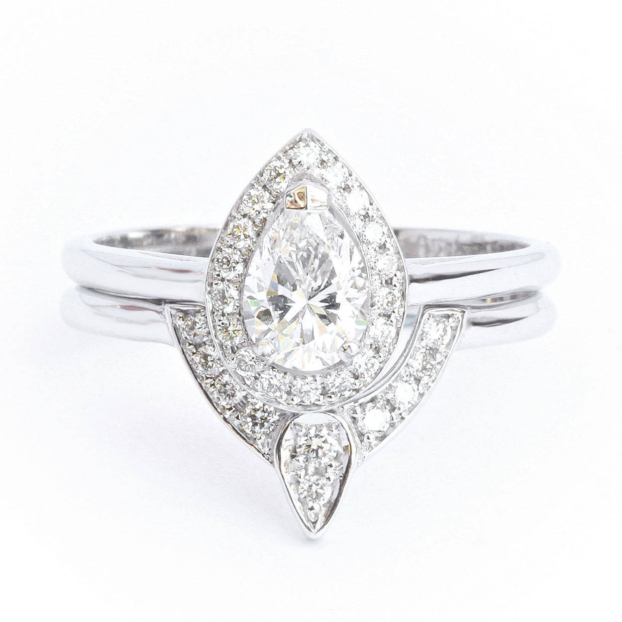 Pear Diamond Halo Wedding Ring Set - The 3rd Eye. Center 0.5 carat. TDW 0.7 carat - sillyshinydiamonds