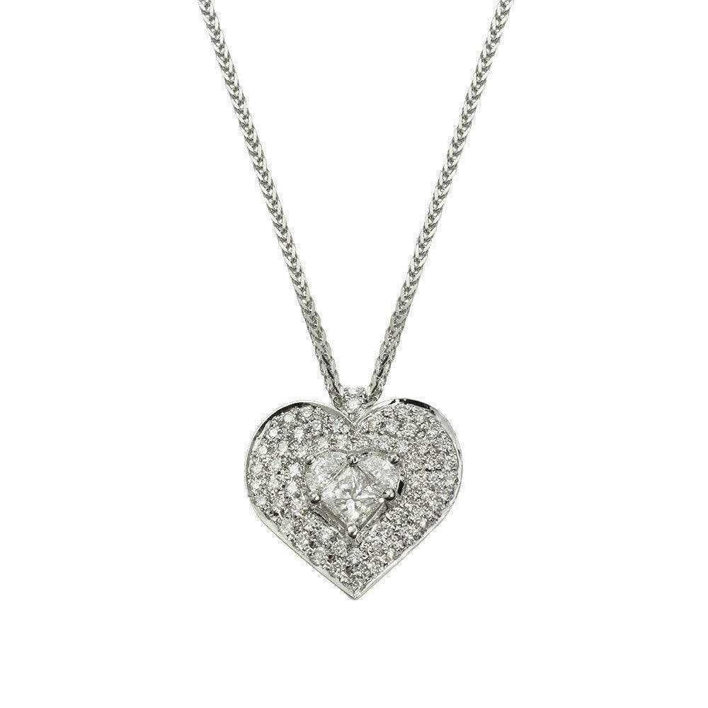 Lady Heart Diamond Double Halo Necklace - sillyshinydiamonds