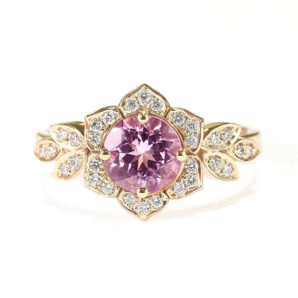 Tourmaline & Diamond Lily Flower Engagement Ring - sillyshinydiamonds