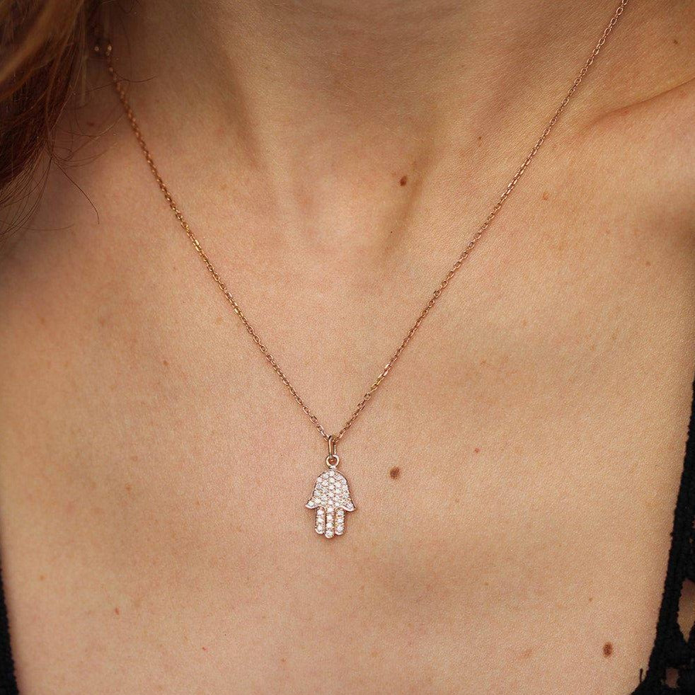Big Diamond Hamsa Hand Pendant Necklace, Fine Jewelry โฅ
