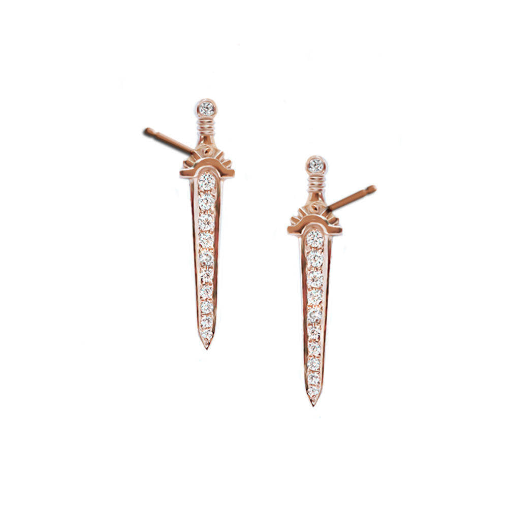 Dagger Sword Dainty Diamond Stud Earrings - sillyshinydiamonds