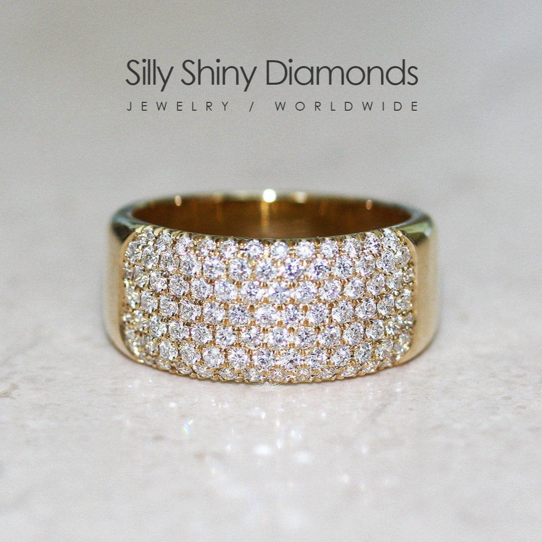 Wide Pave Diamond Band, 7 Rows Anniversary Diamond Ring, 14k Solid Gold - sillyshinydiamonds