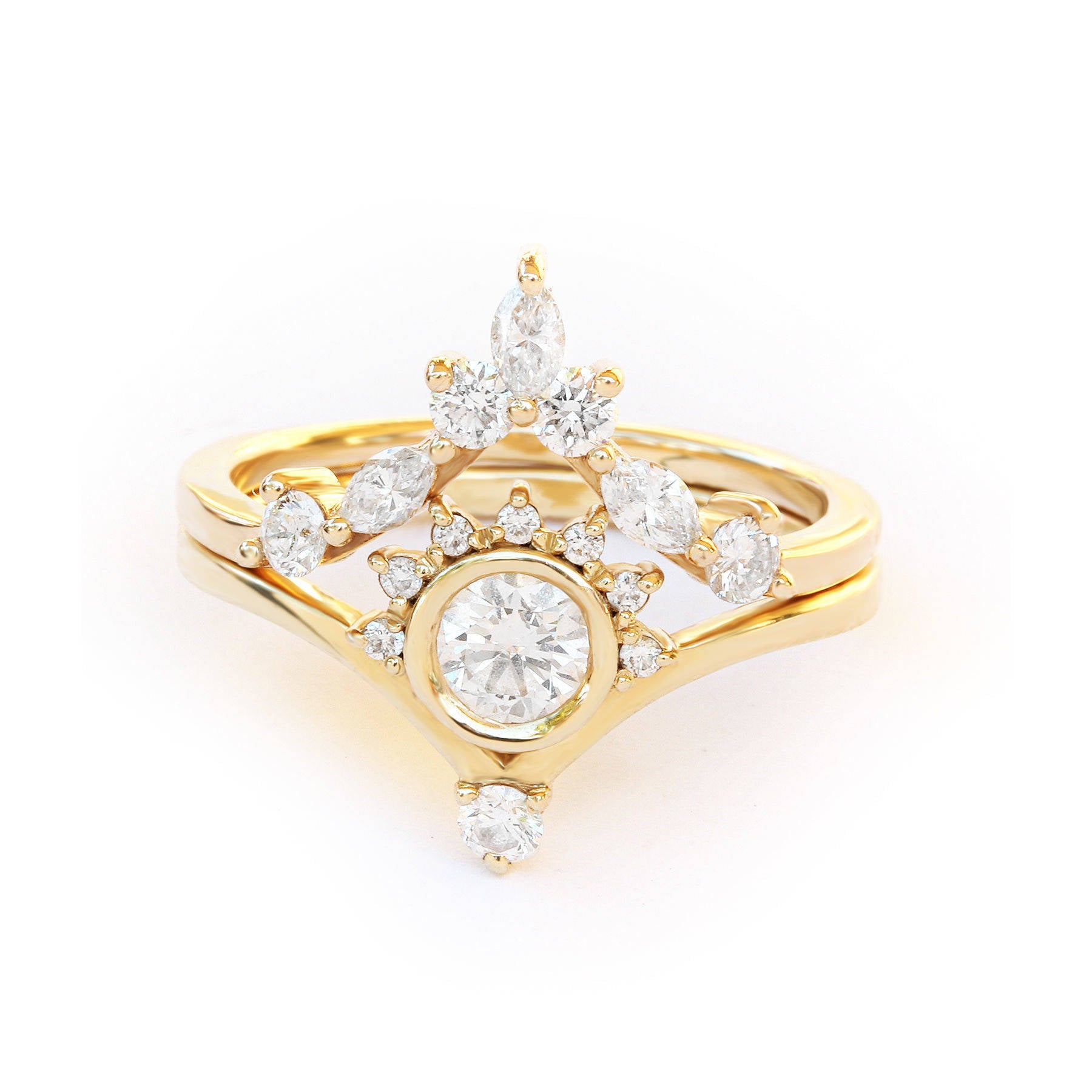0.75 carat Diamond Unique Engagement Ring Set, Valentia & Hermes - Chevron V -Rings Set - sillyshinydiamonds