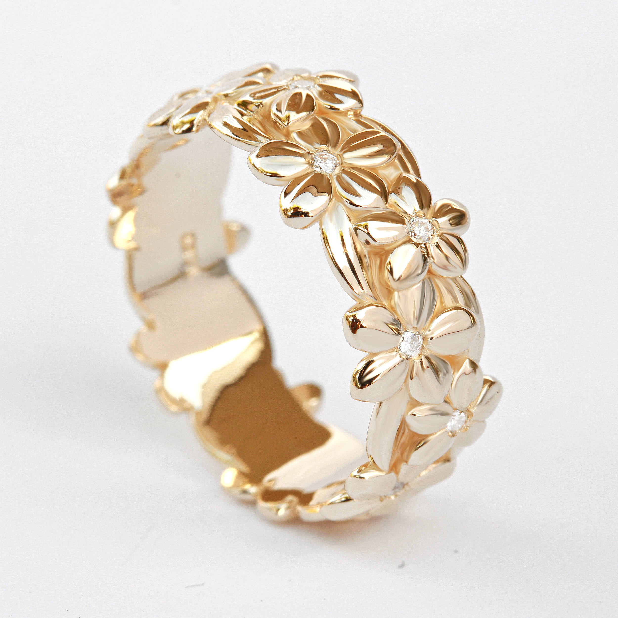 Jungle Unique Floral Diamond Wedding Band - sillyshinydiamonds