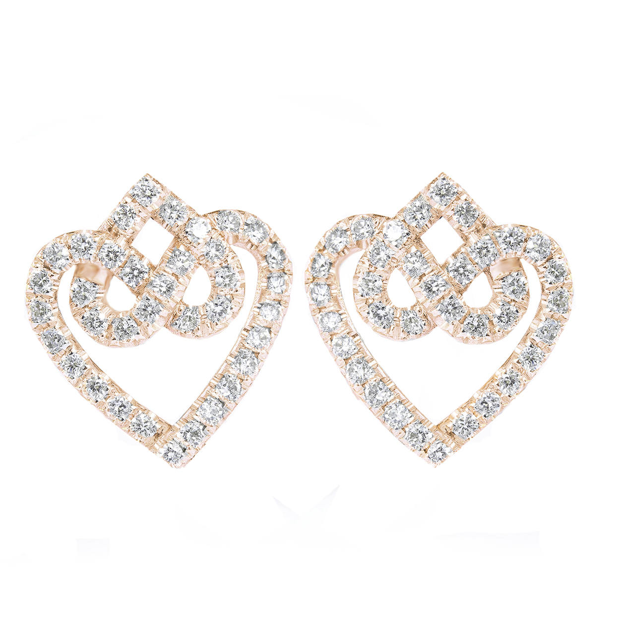 Hearts Lock Knot Stud Diamond Earrings - sillyshinydiamonds